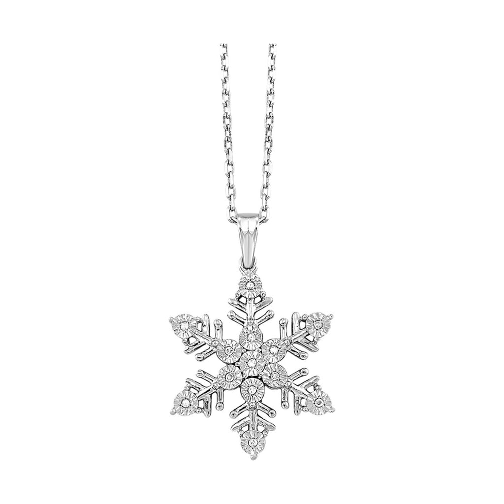 Sterling Silver  snowflake Pendant With = Round Cubic Zirconiums