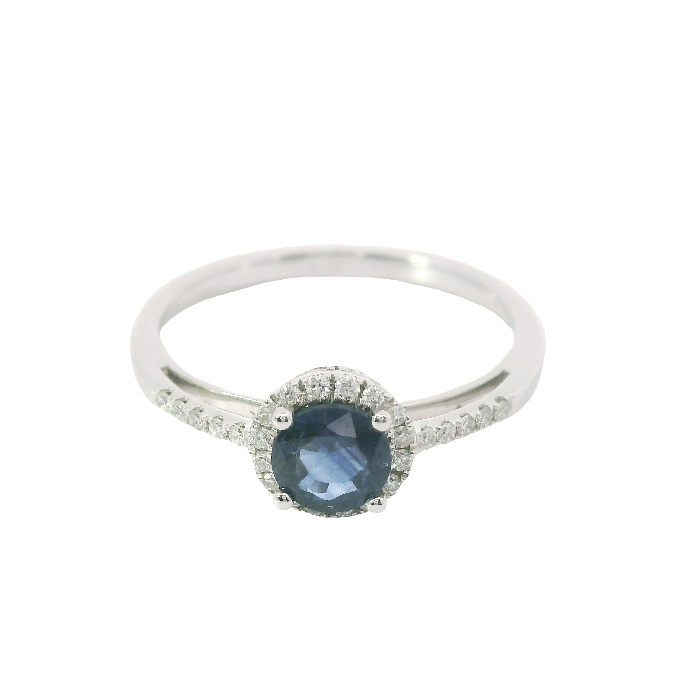 14kt White Gold Round Sapphire & Diamond Fashion Ring – Size 7