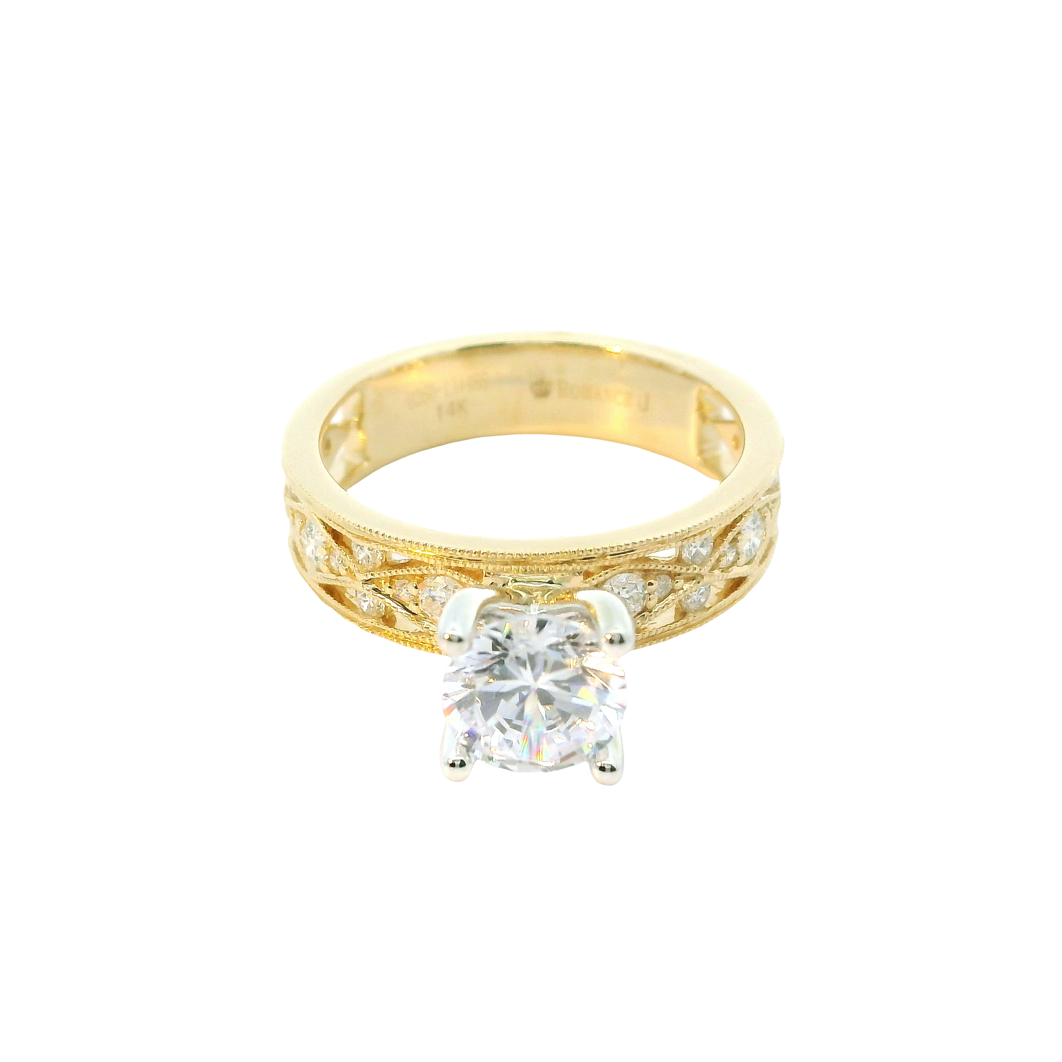 Radiant Frame: 0.33ct Diamond Semi-Mount Ring in 14K Yellow Gold with Round CZ Center – Size 6