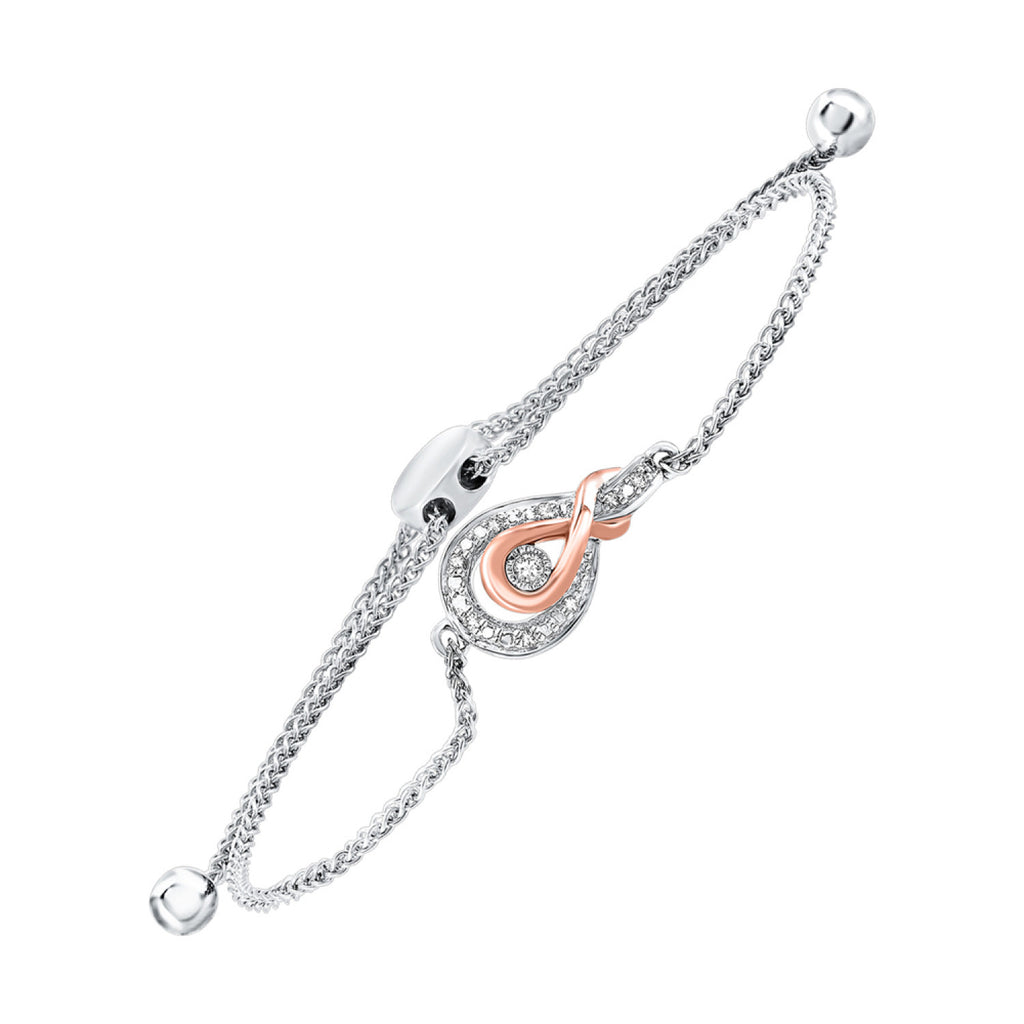 10Kp Sterling Silver .05Cttw Bracelet With 9 = 0.05Tw Round Diamonds