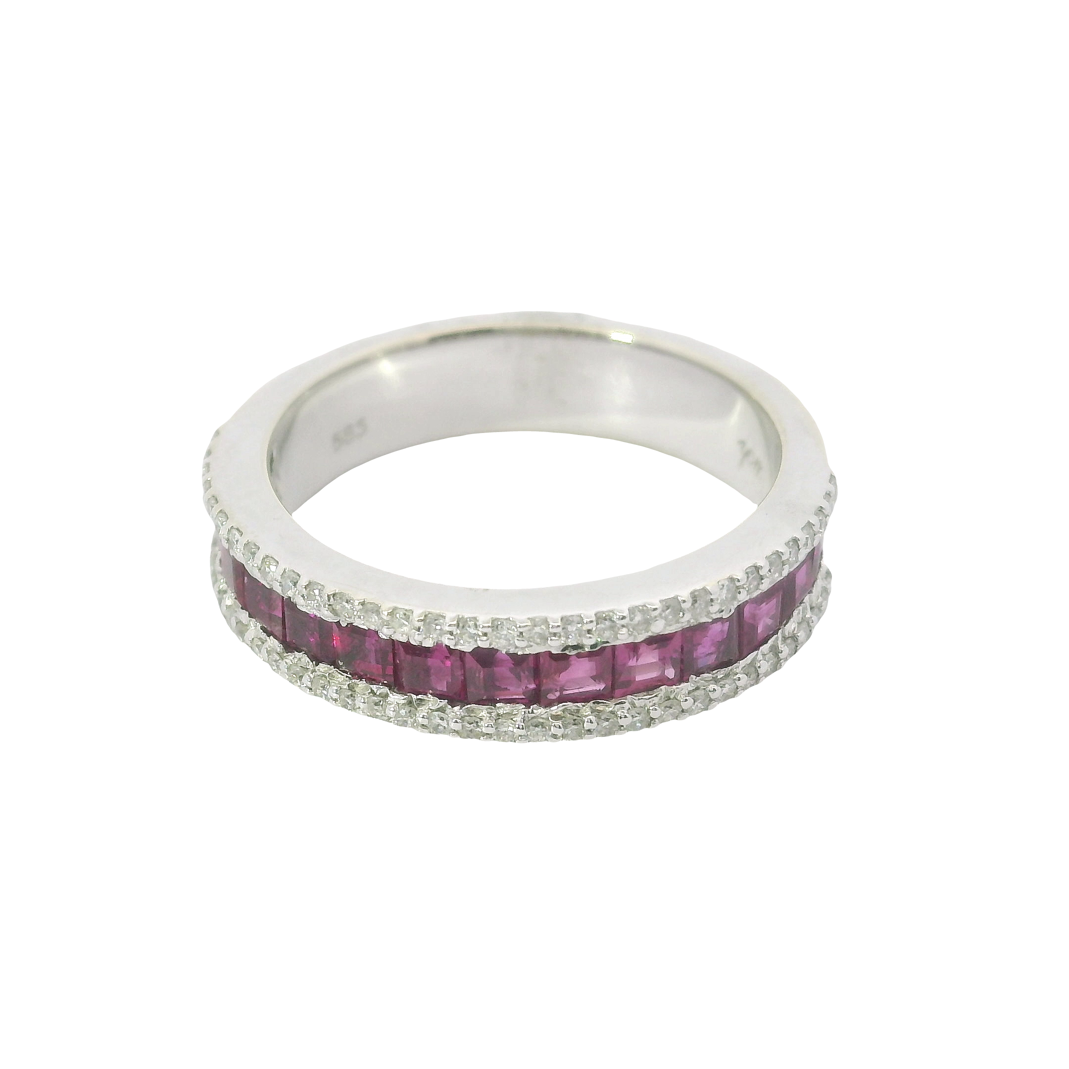 14kt White Gold Ruby and Diamond Band Ring – Size 8.25