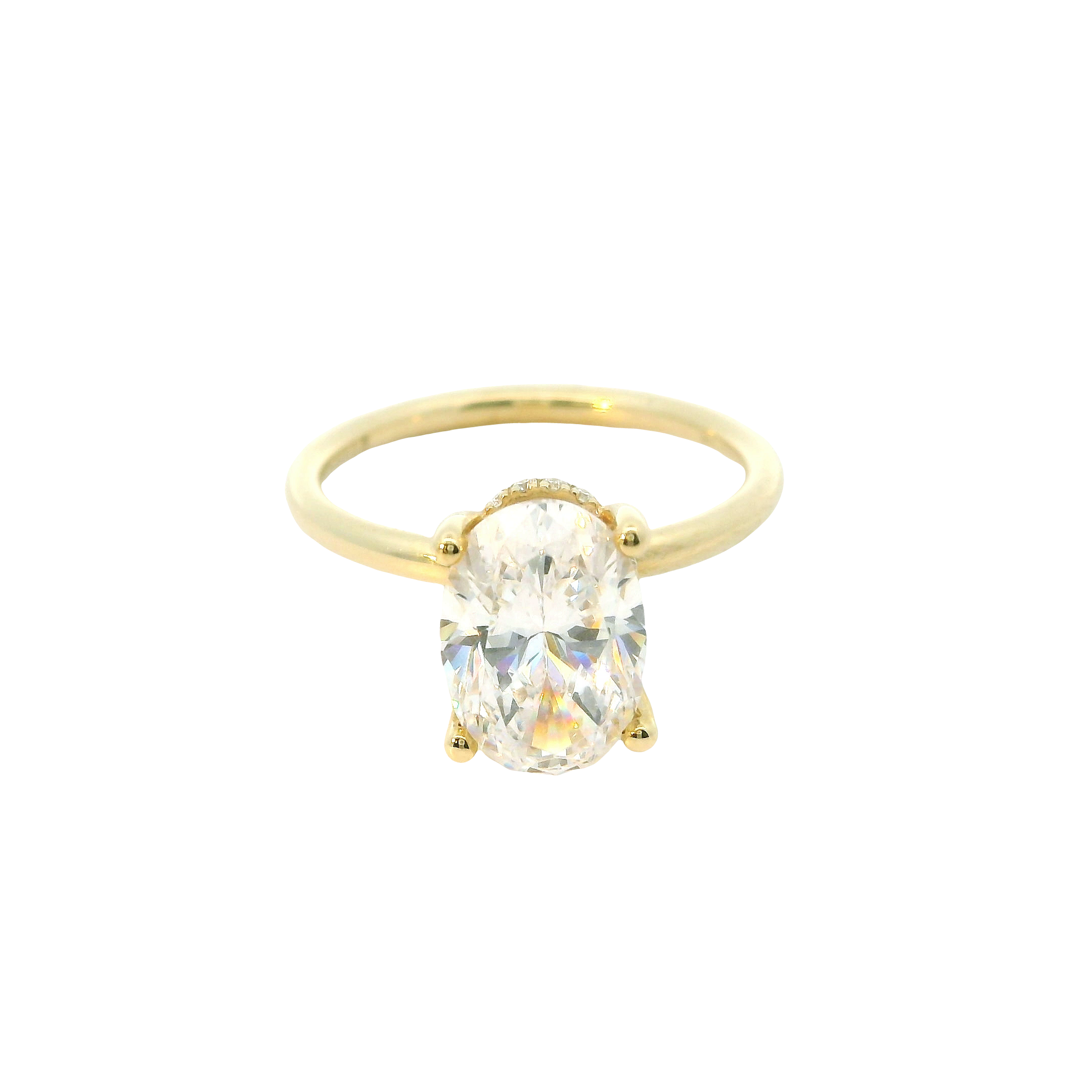 Subtle Elegance: 0.06ct Diamond Semi-Mount Ring in 14K Yellow Gold with Oval CZ Center – Size 6