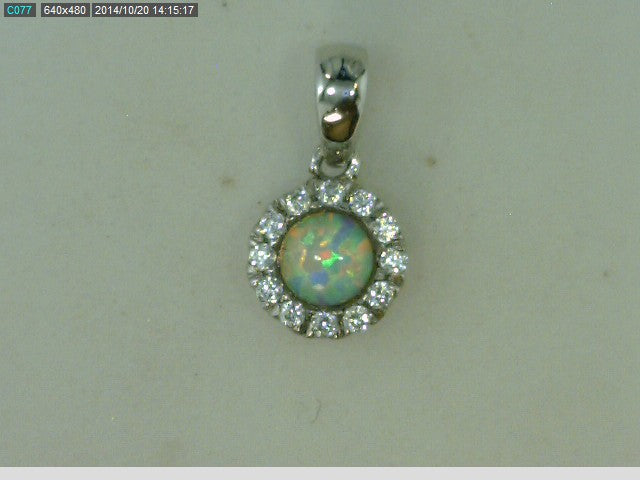 STERLING SILVER OPAL 12CZ PEND