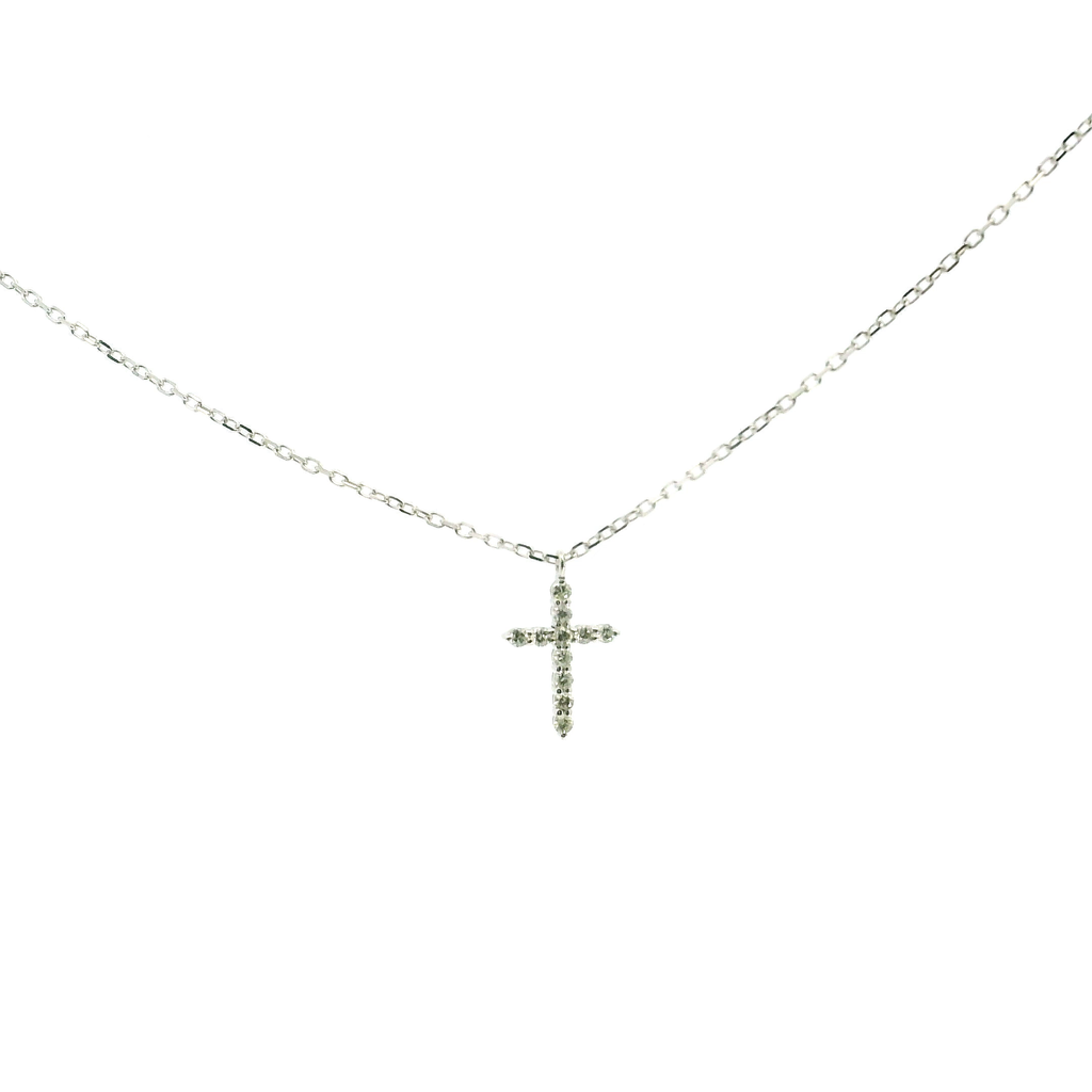 Lady's White 14 Karat Cross  Necklace With 11 = 0.08Twt Round G Si1 Diamonds