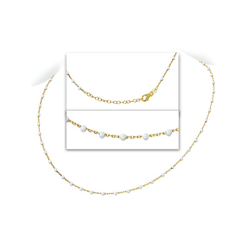 Chic Elegance: Italian Sterling Silver Necklace with Gold Plating & White Enamel Beads