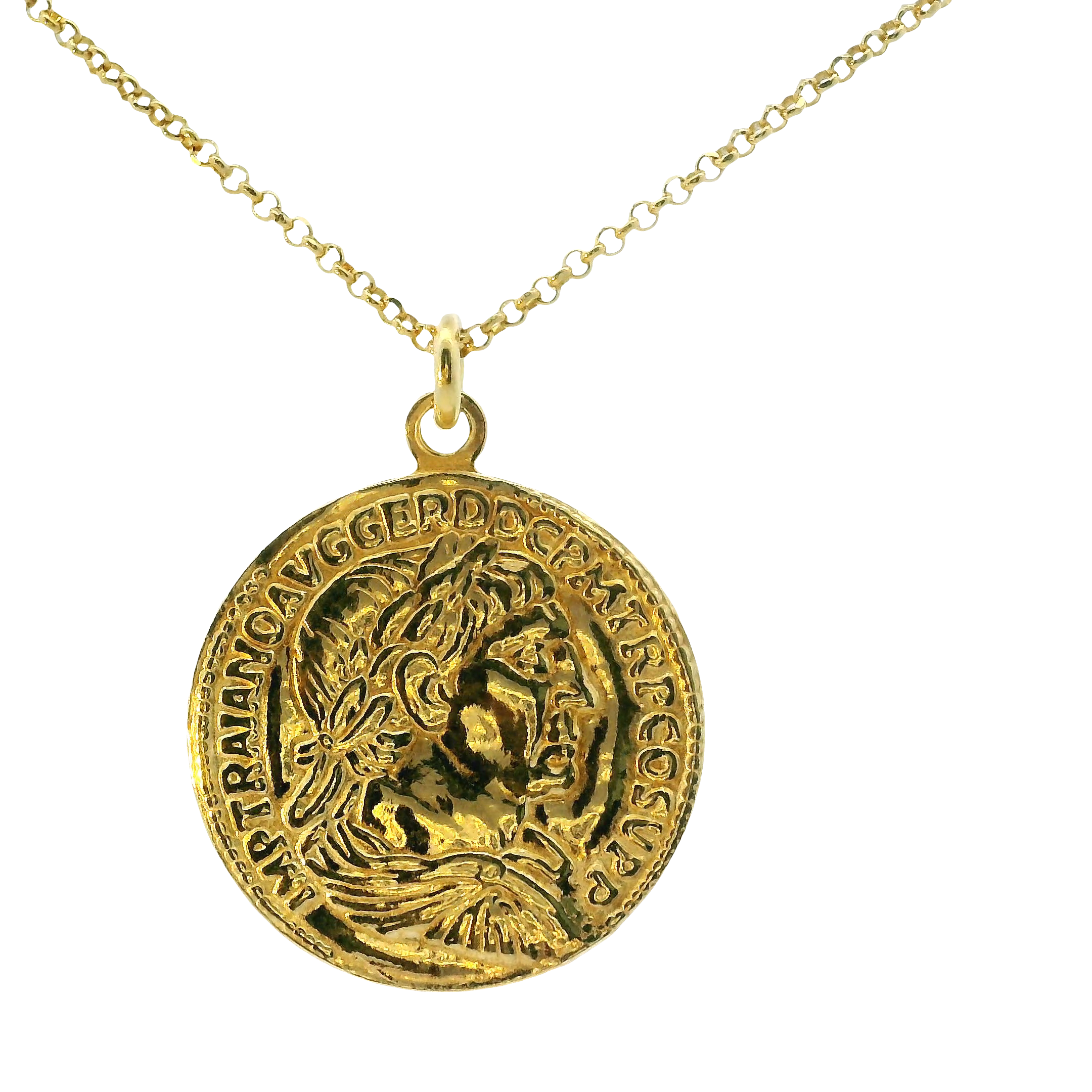 Italian Rollo Chain Necklace with Coin Medallion – 14K Gold Over Sterling Silver, Adjustable 16–18"
