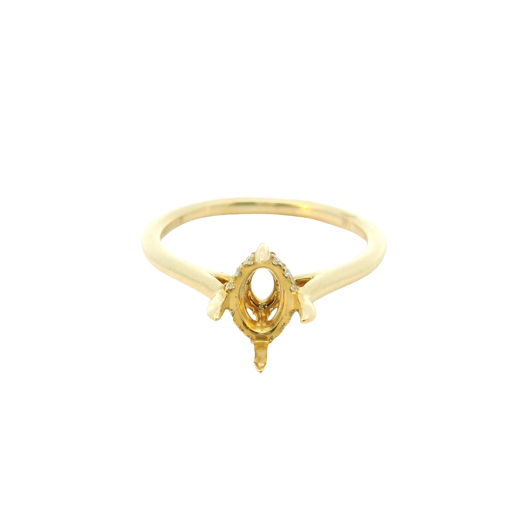 Timeless Glimmer: 0.10ct Diamond Semi-Mount Ring in 14K Yellow Gold with Oval CZ Center – Size 6
