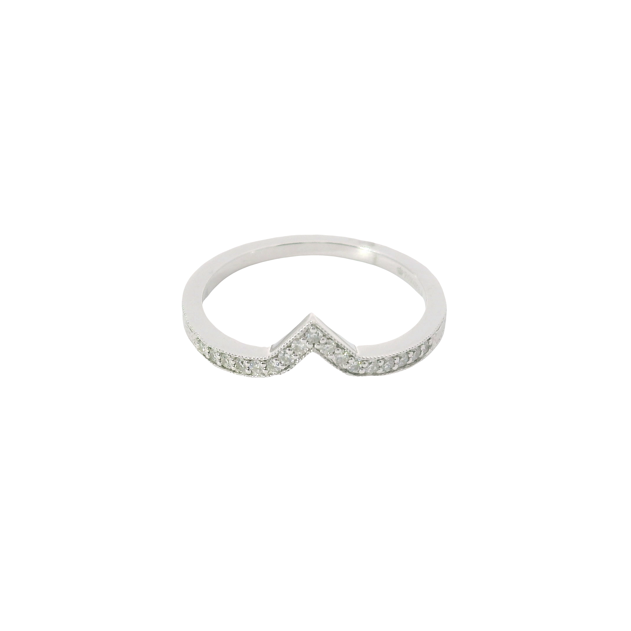 Vintage Vow: 1/8ct Diamond V-Shaped Wedding Band in 14K White Gold