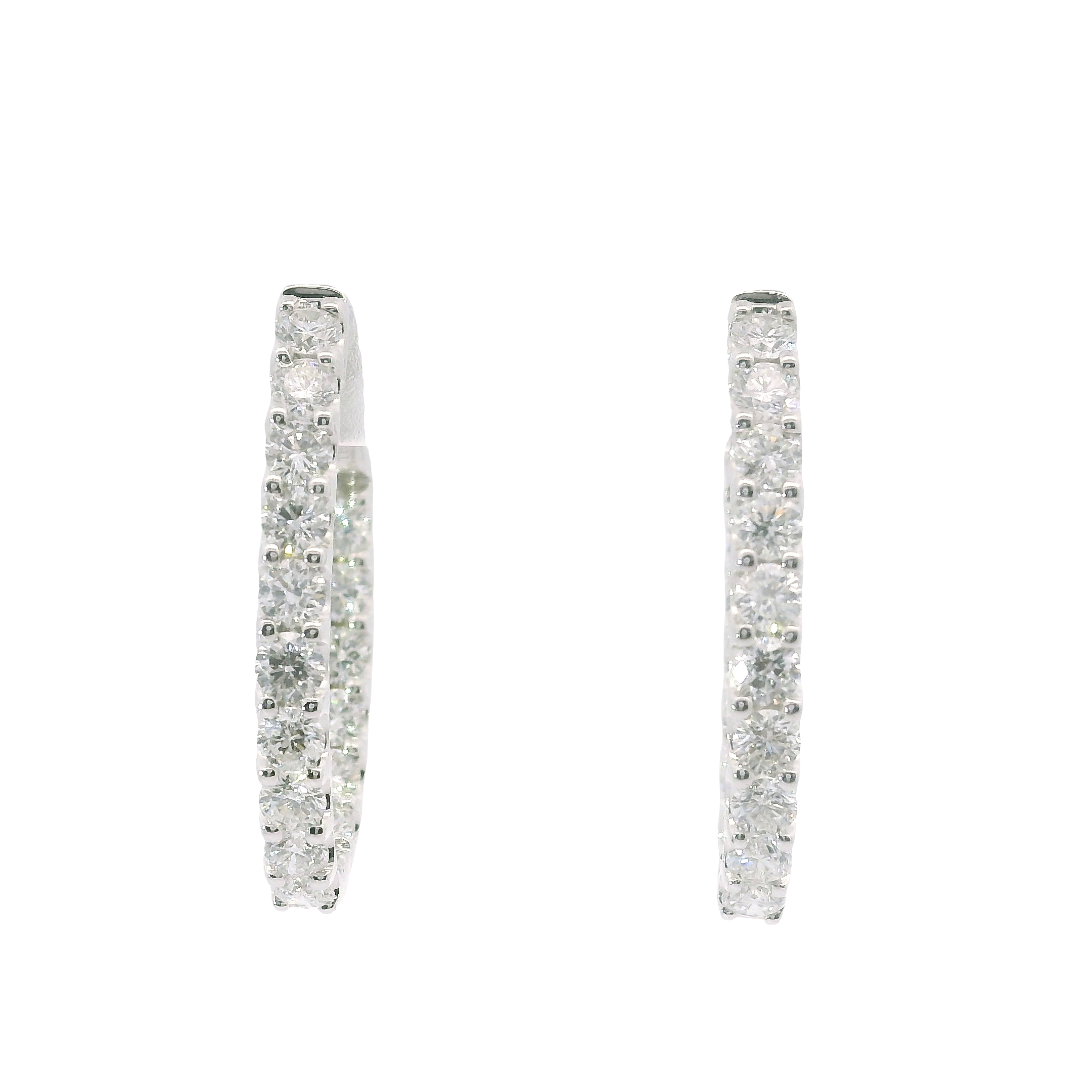 14K White Gold In-and-Out Oval Diamond Hoop Earrings – 2.00 Total Carats