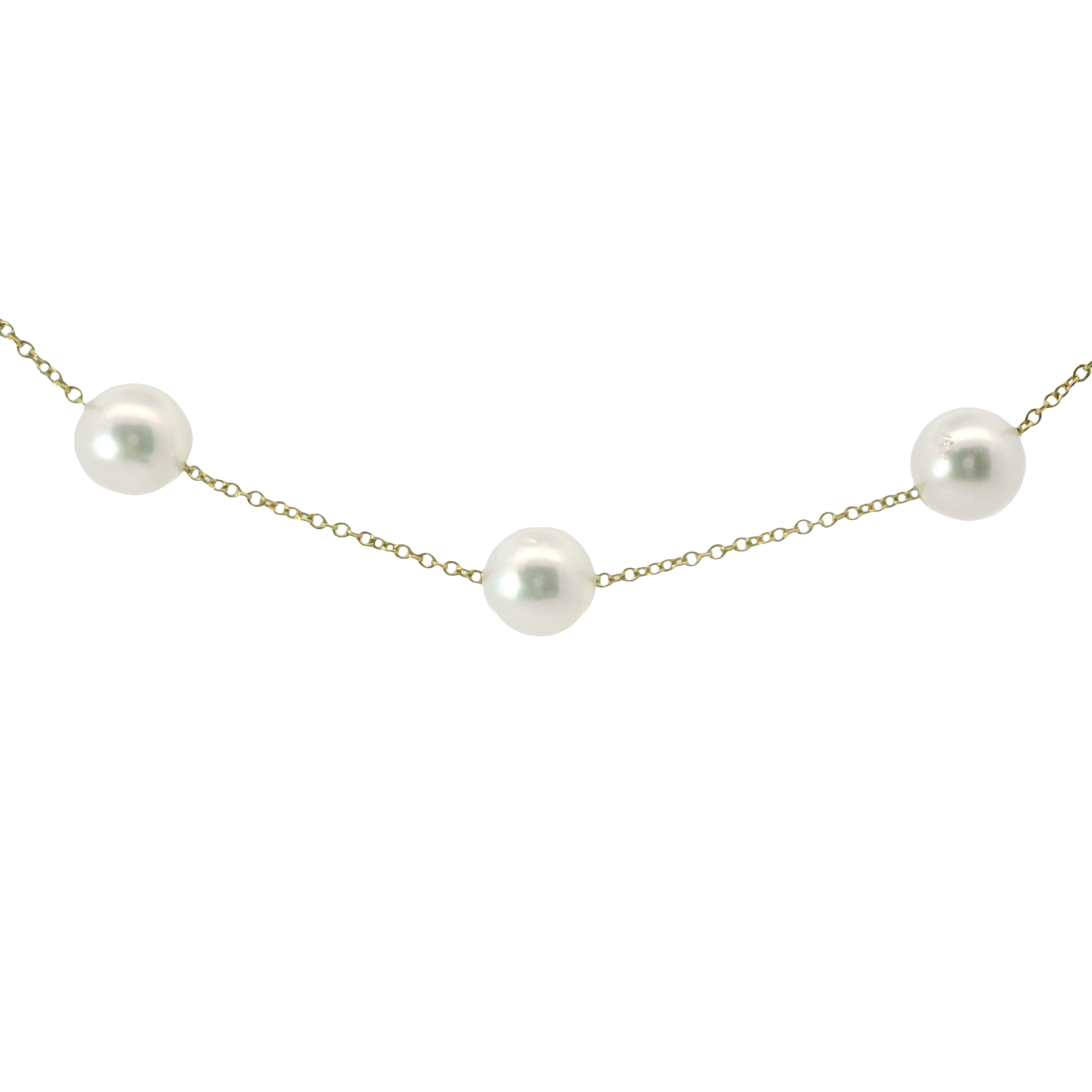 Akoya Pearl Station Necklace in 14K Yellow Gold – 18" Length, 6.5–7.0mm Pearls