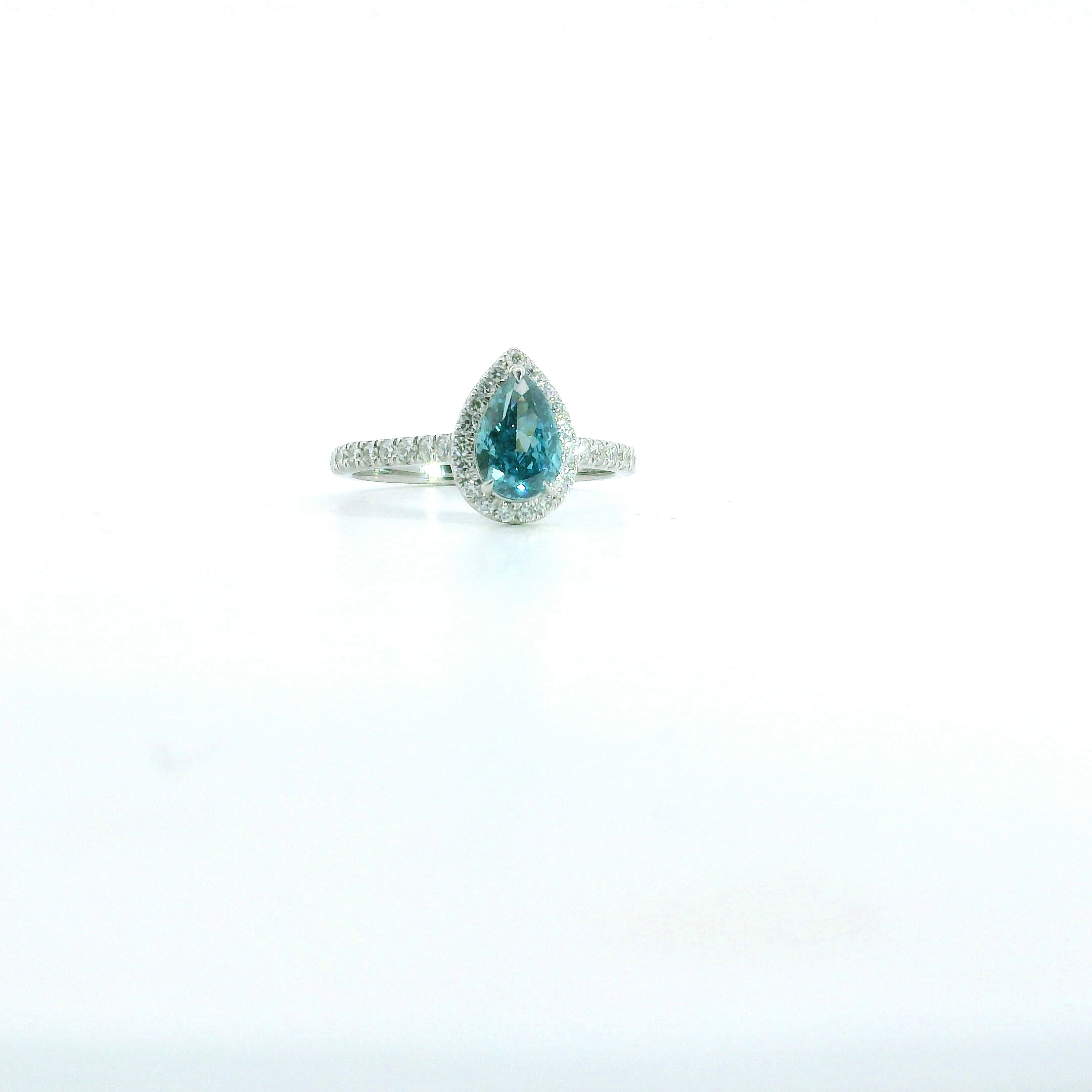 White 14 Karat Lab Grown Diamond Engagement Rings With One = 1.04Ct Pear Vs1 Blue Diamond And 35 = 0.40Twt Round E/F Vs1 Diamonds