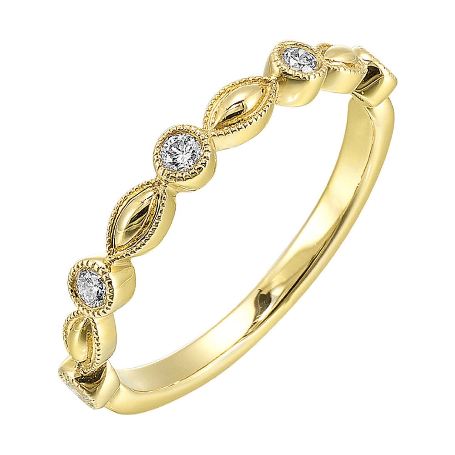 Lady's Yellow 14 Karat Fashion Ring Size 6.5 With 5 = 0.14Tw Round Diamonds