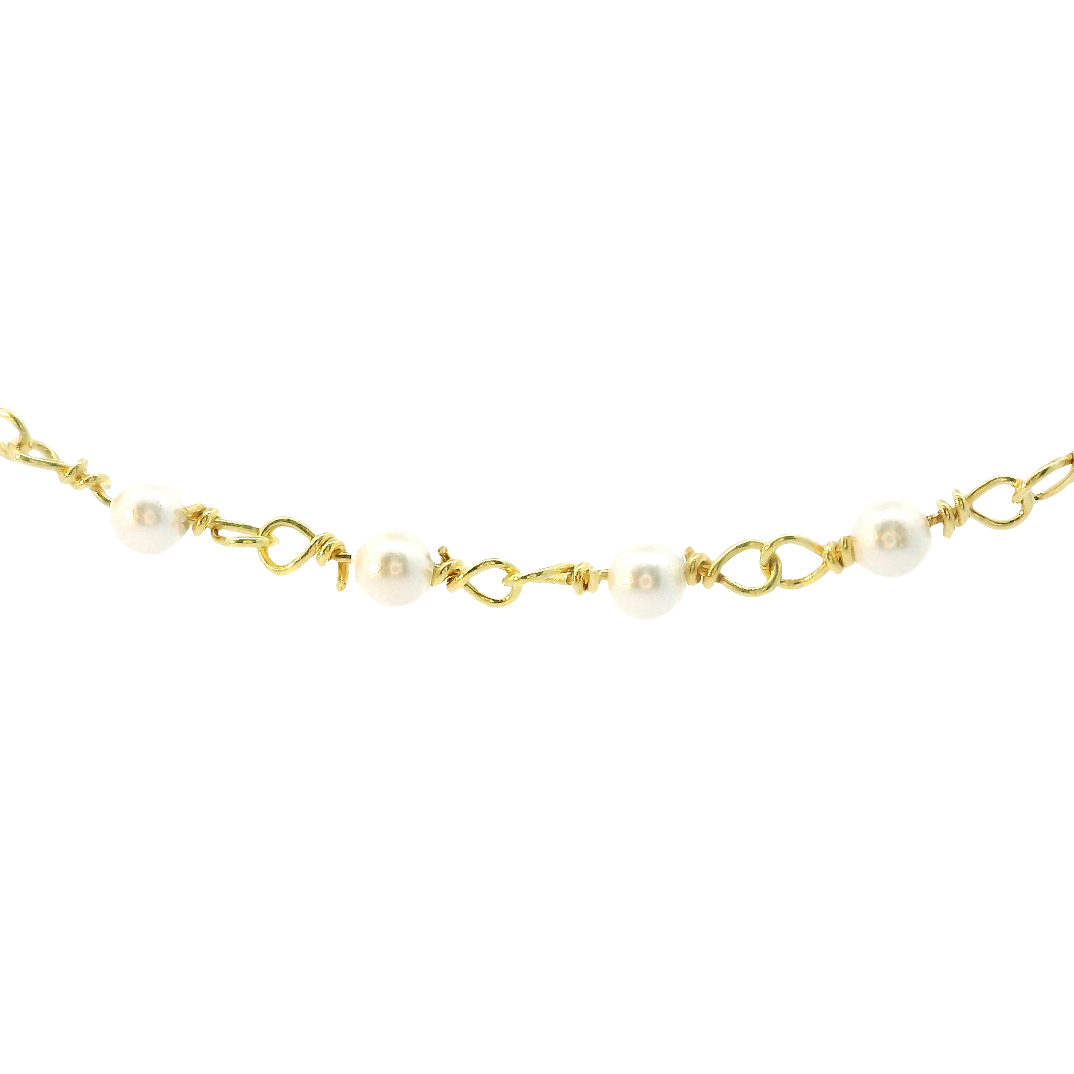 Italian Wire-Wrapped Pearl Necklace – 14K Gold Over Sterling Silver, Adjustable 16–18"