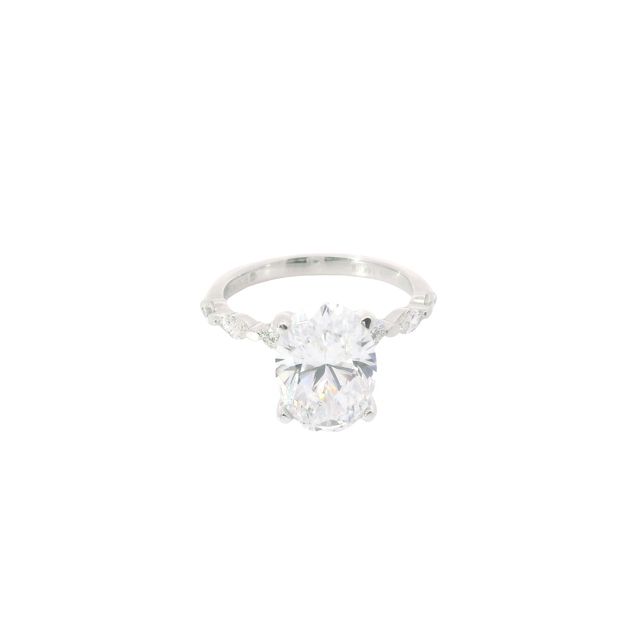 Elegance Defined: 0.33ct Diamond Semi-Mount Ring in 14K White Gold with Oval CZ and Marquise Accents – Size 6