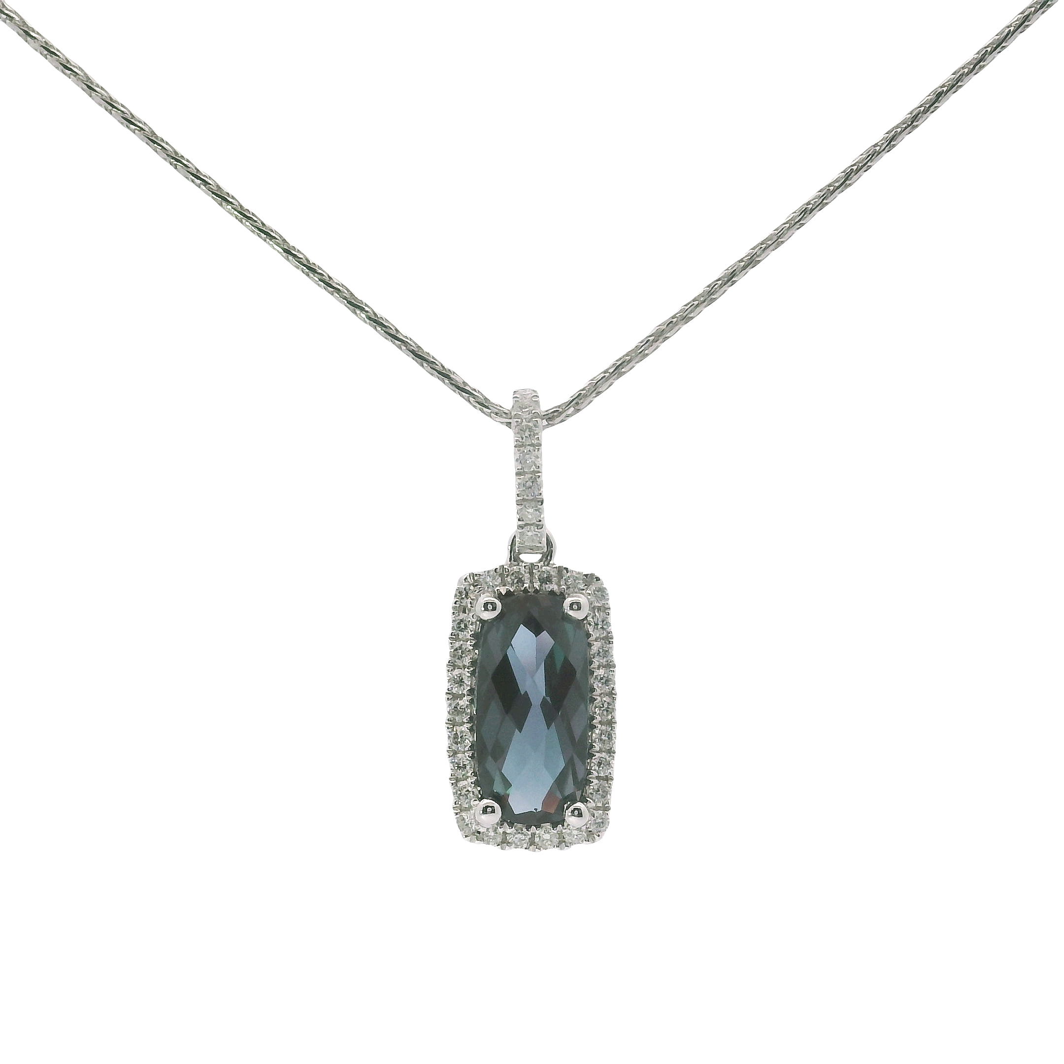 14kt White Gold Marquise-Cut Created Alexandrite Pendant with Diamond Accents