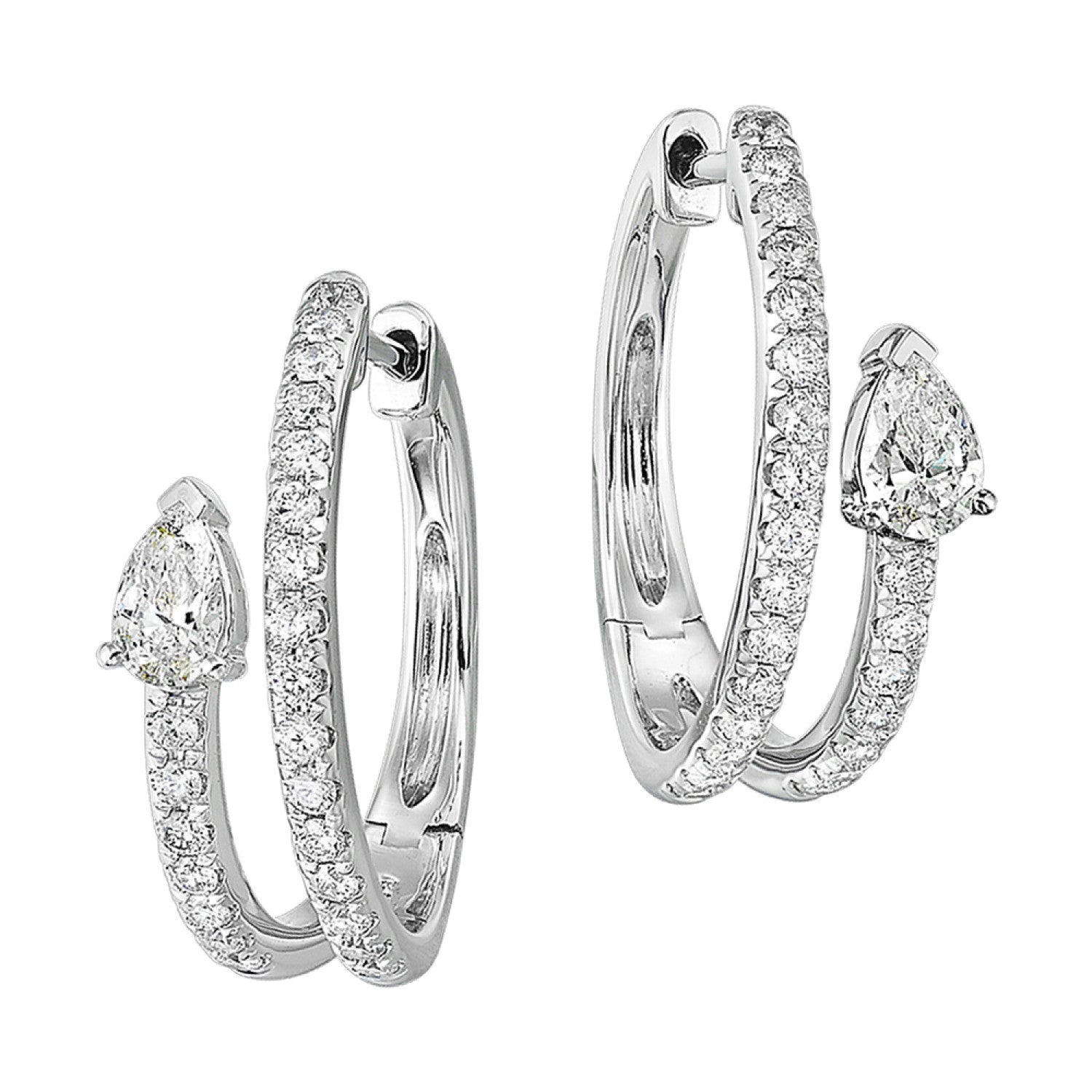 Lady's White 14 Karat Earrings With 2 = 0.33Tw Pear G/H Si1 Diamonds And 48 = 0.38Tw Round G/H Si1 Diamonds