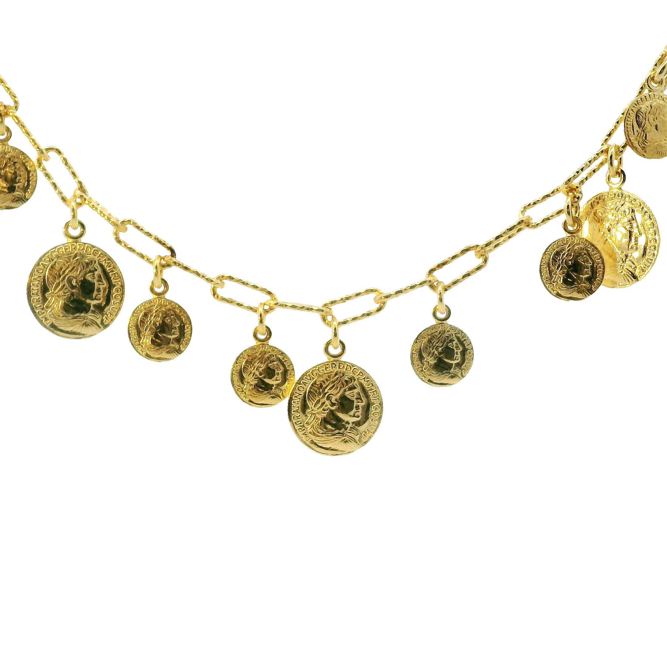 Italian Coin Charm Necklace – 14K Gold Over Sterling Silver, Adjustable 16–18"