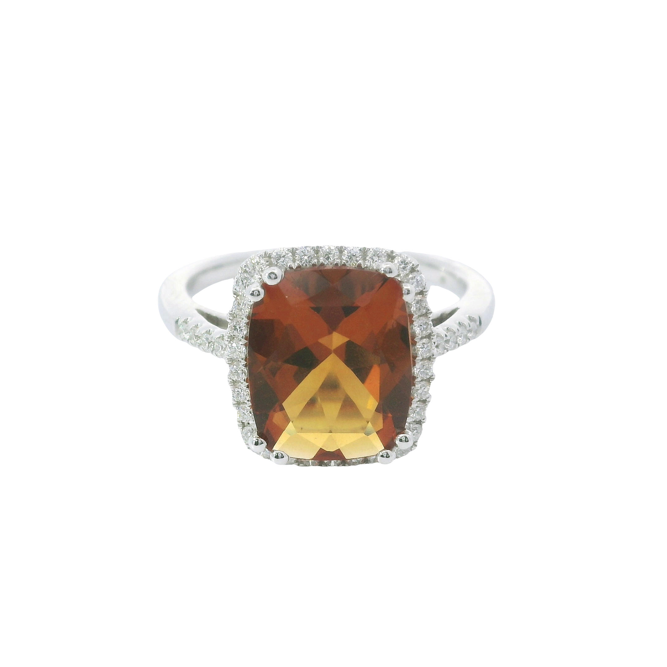 14kt White Gold Cushion Citrine & Diamond Fashion Ring – Size 7