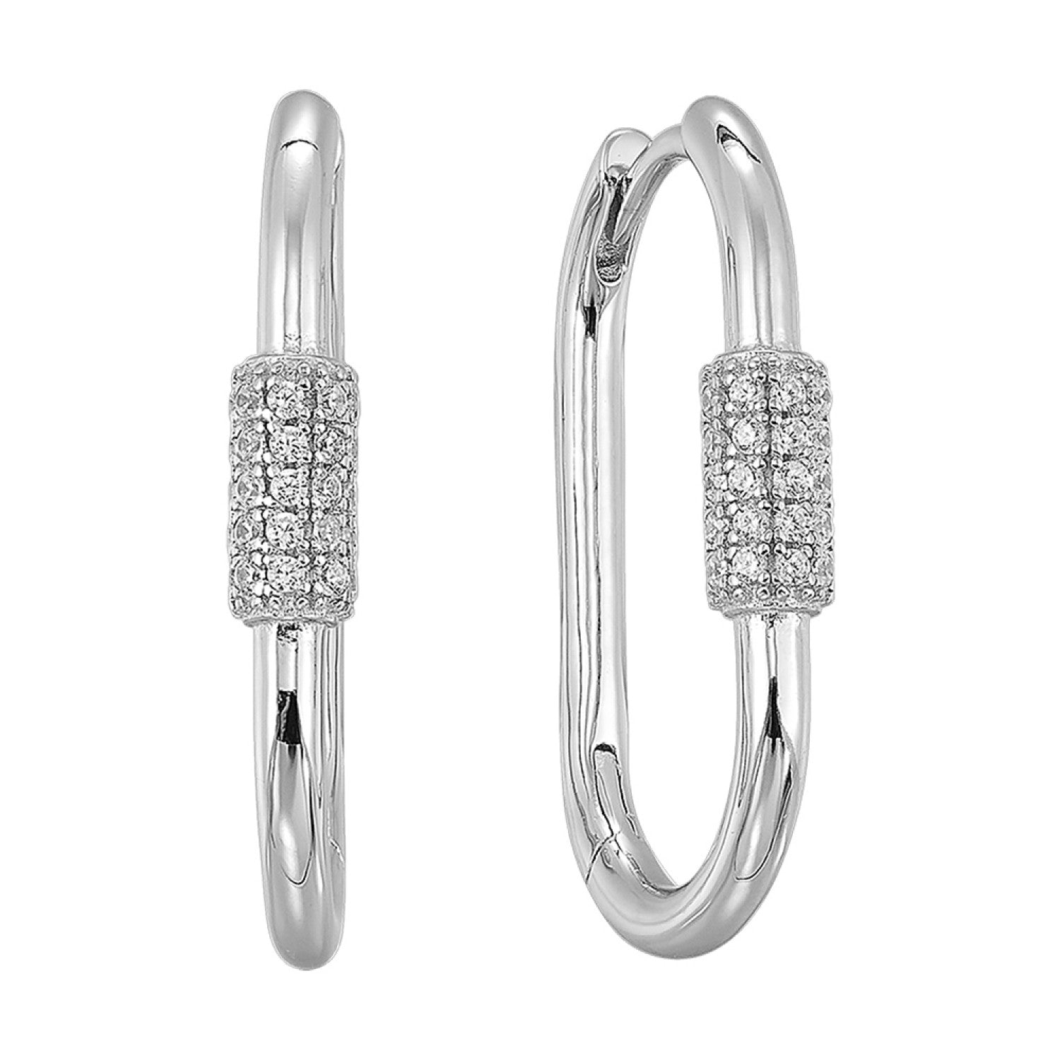 Lady's Sterling Silver Earrings With = Round Cubic Zirconiums