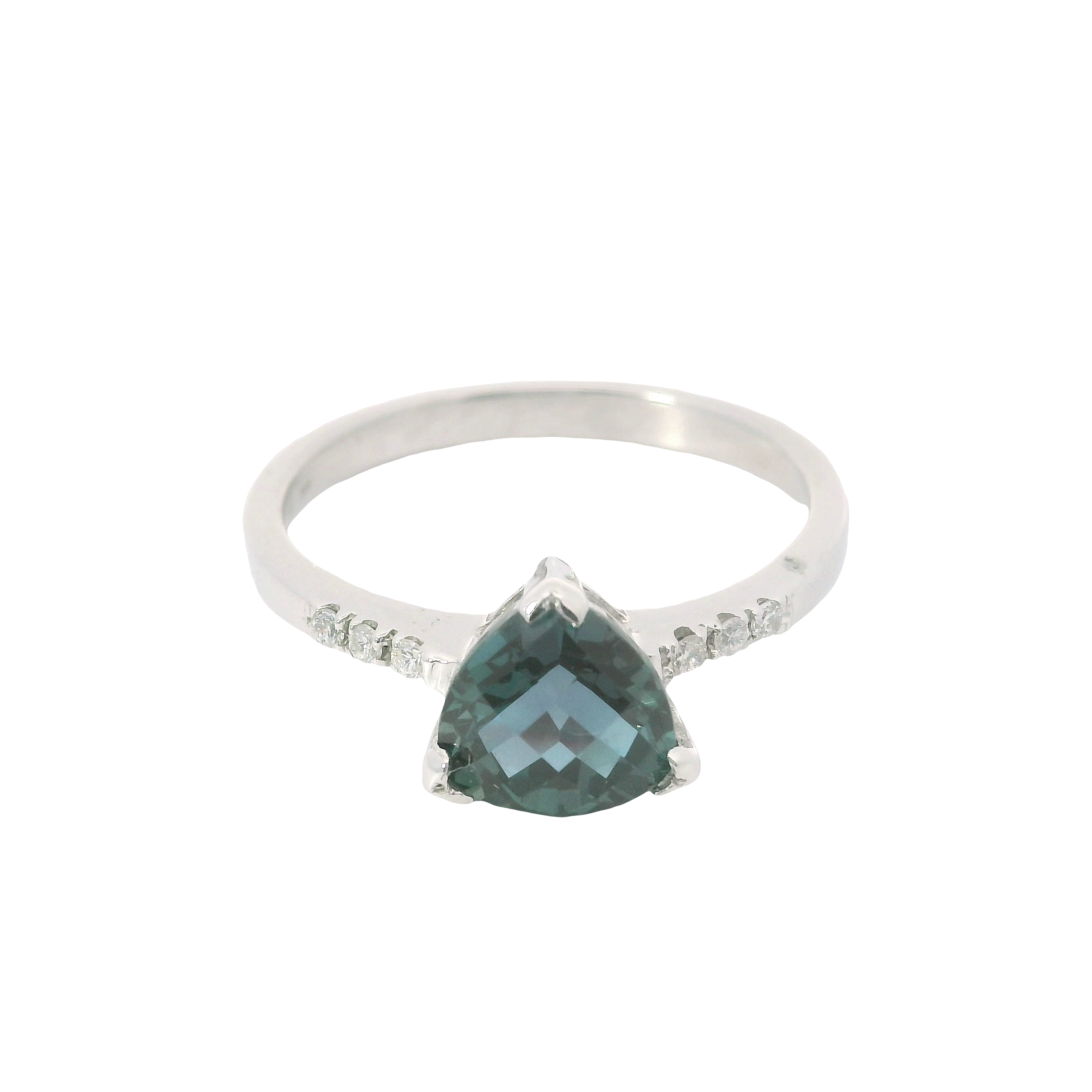 14kt White Gold Ring with Created Alexandrite and Diamond Accents