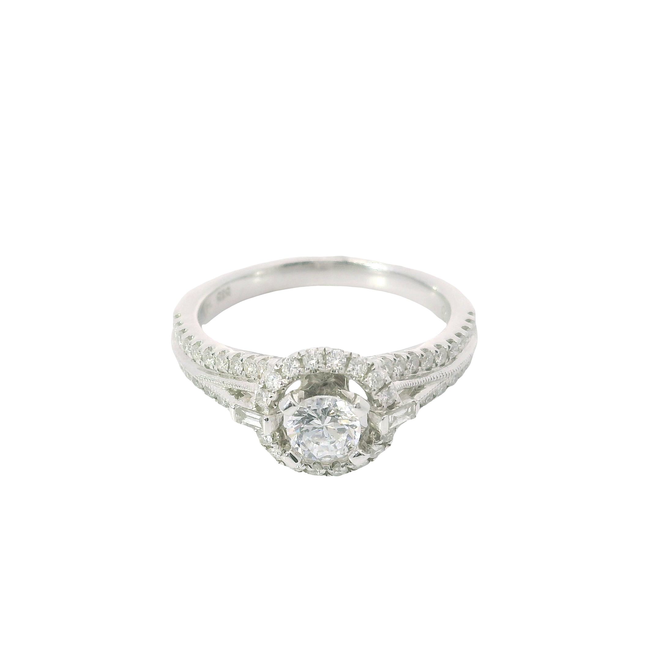 Vintage Grace: 0.37ct Diamond Milgrain Halo Engagement Ring in 14K White Gold – Size 6.5