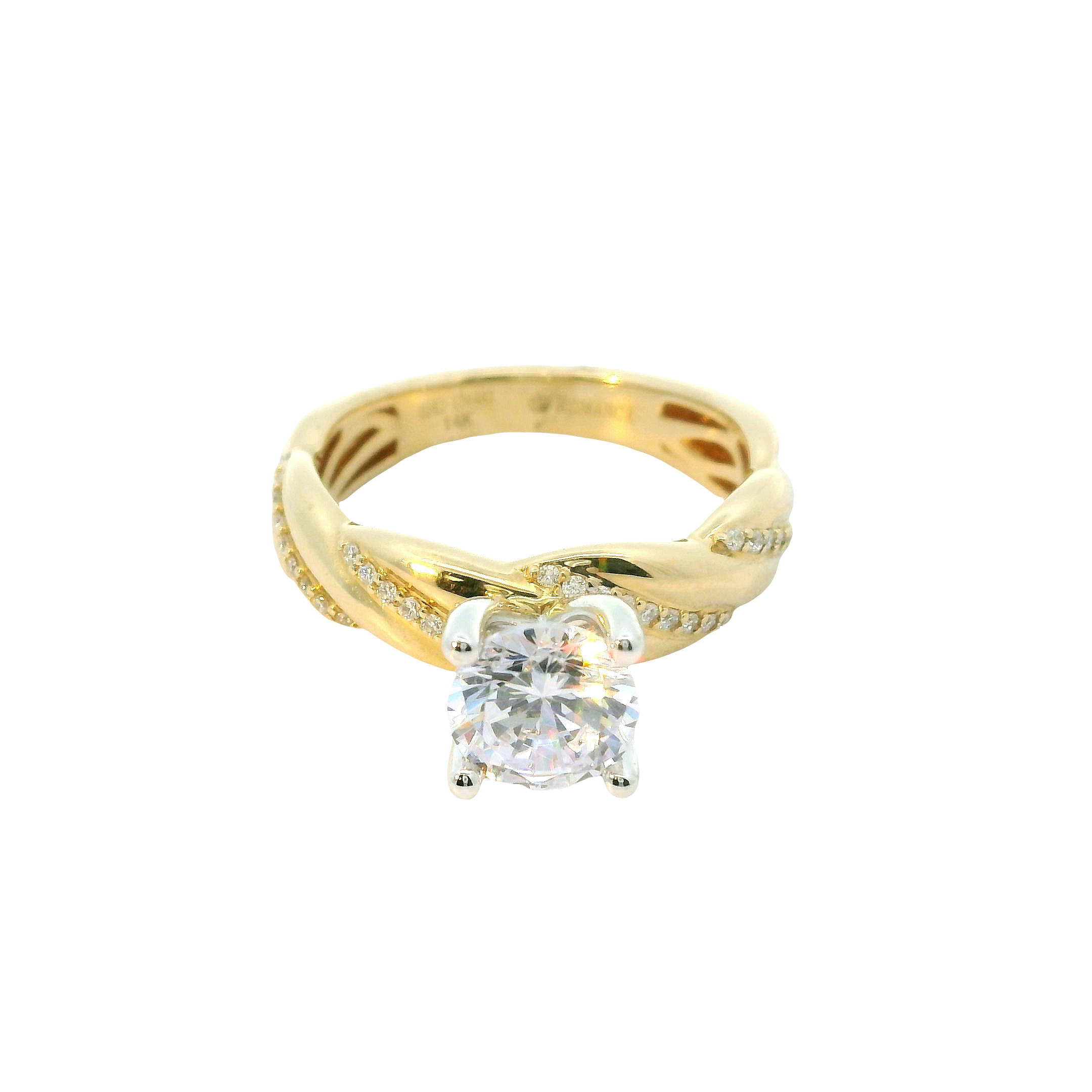 Graceful Sparkle: 0.10ct Diamond Semi-Mount Ring in 14K Yellow Gold with Round CZ Center