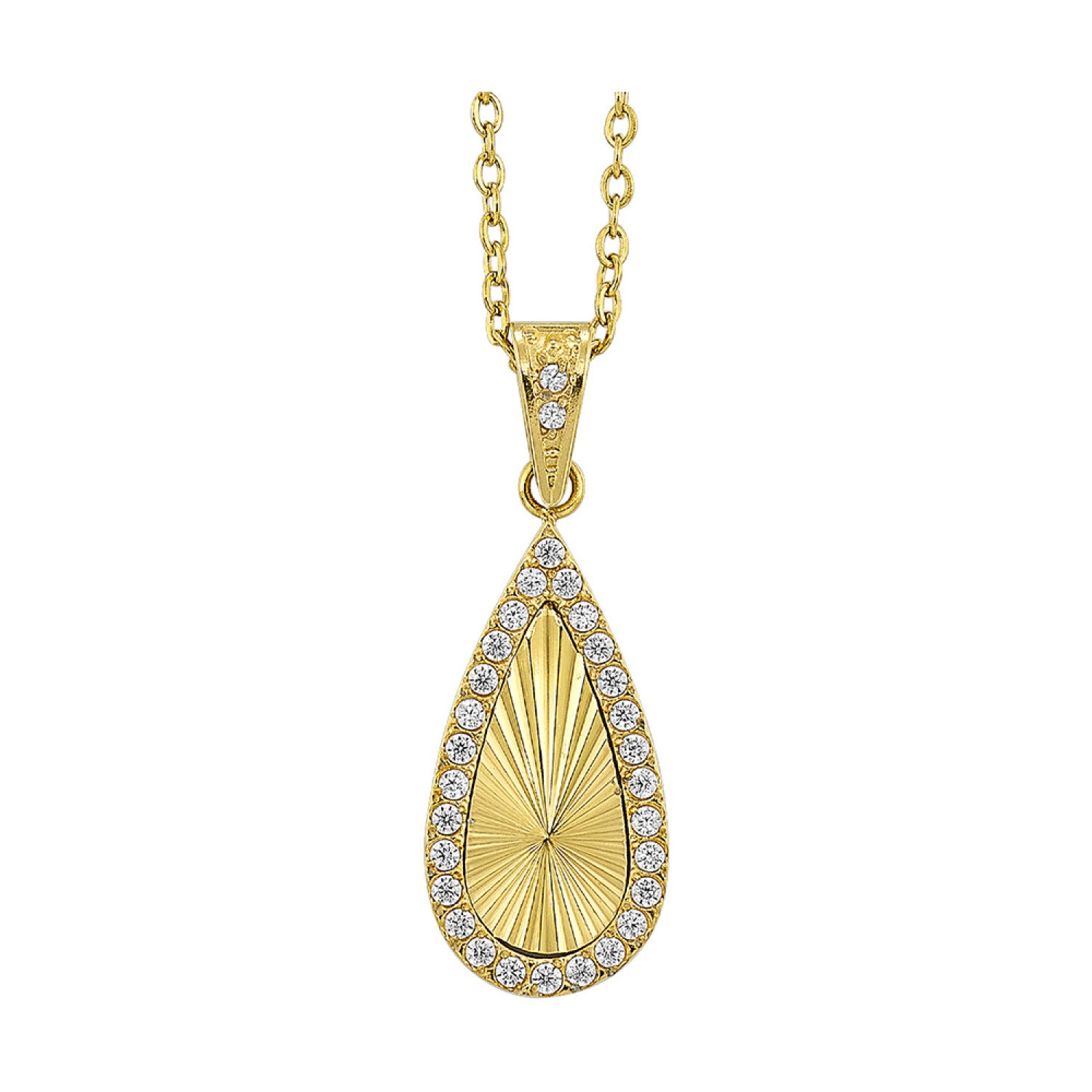 Gold Palted Stainless Steel Pendants With = Round Cubic Zirconiums
