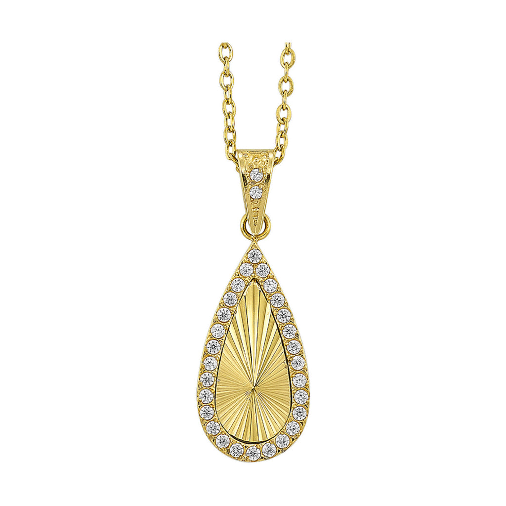 Gold Palted Stainless Steel Pendants With = Round Cubic Zirconiums