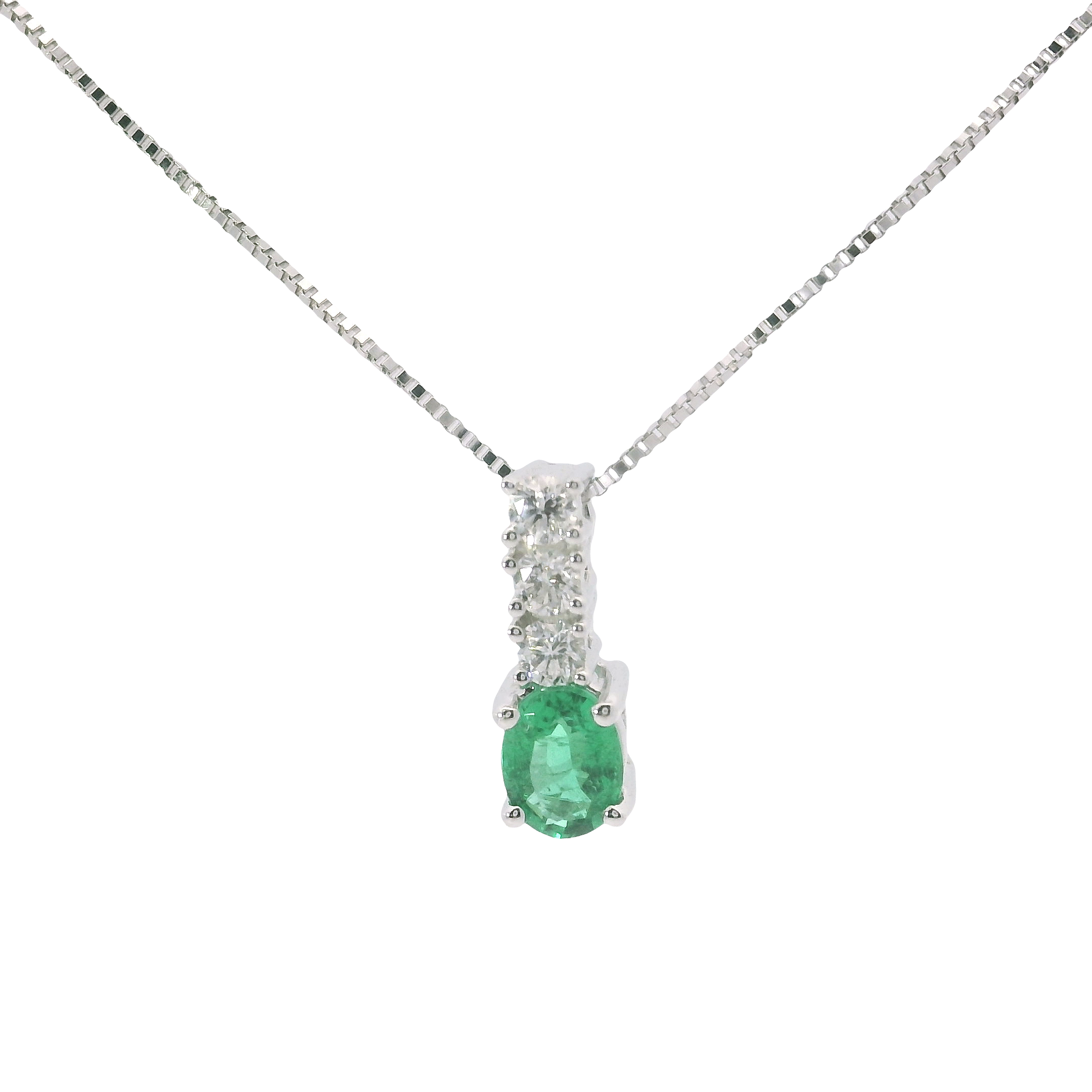 14kt White Gold Emerald & Diamond Accent Pendant