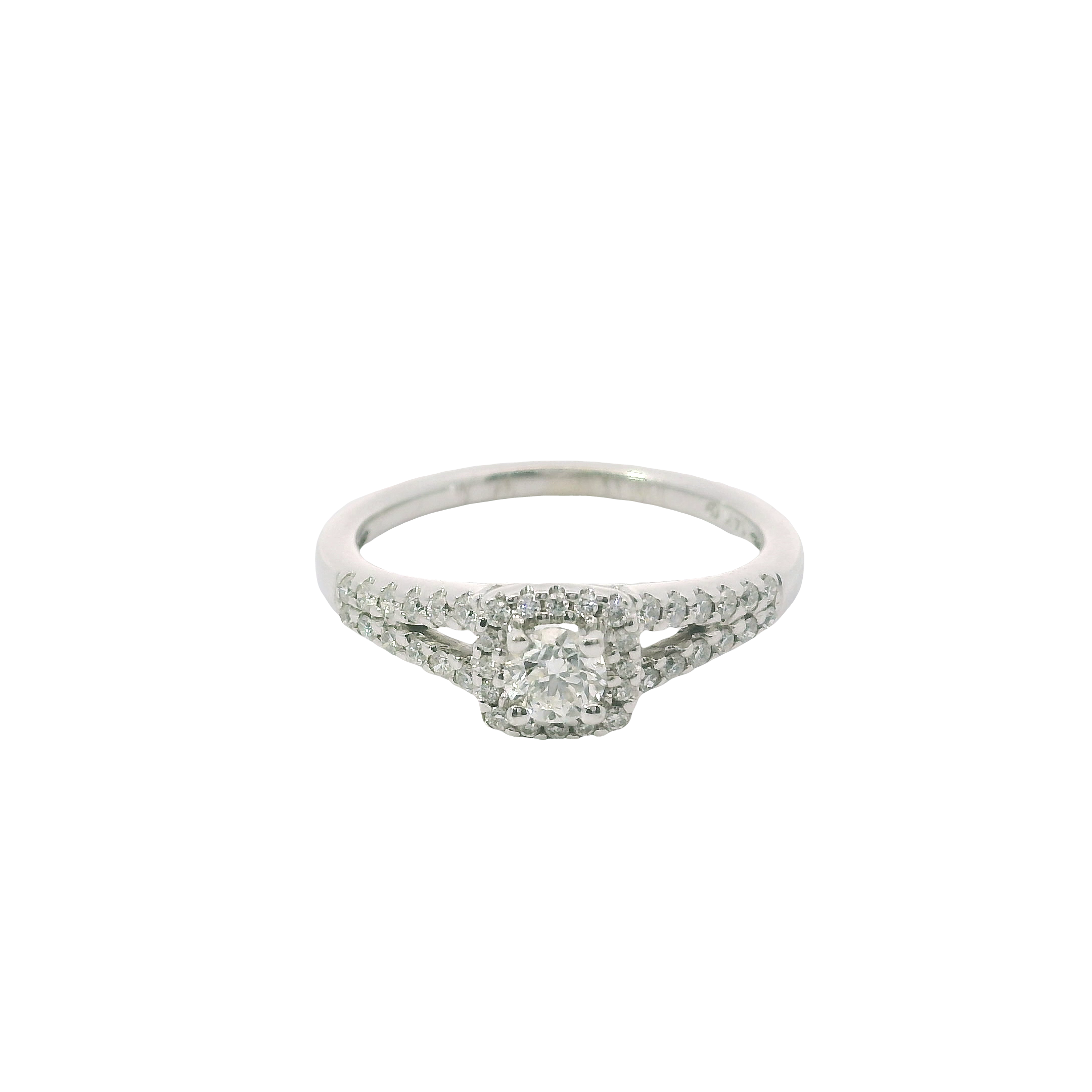 Radiant Grace: Split Shank Engagement Ring with 0.25ct Center Diamond in 14K White Gold – Size 8