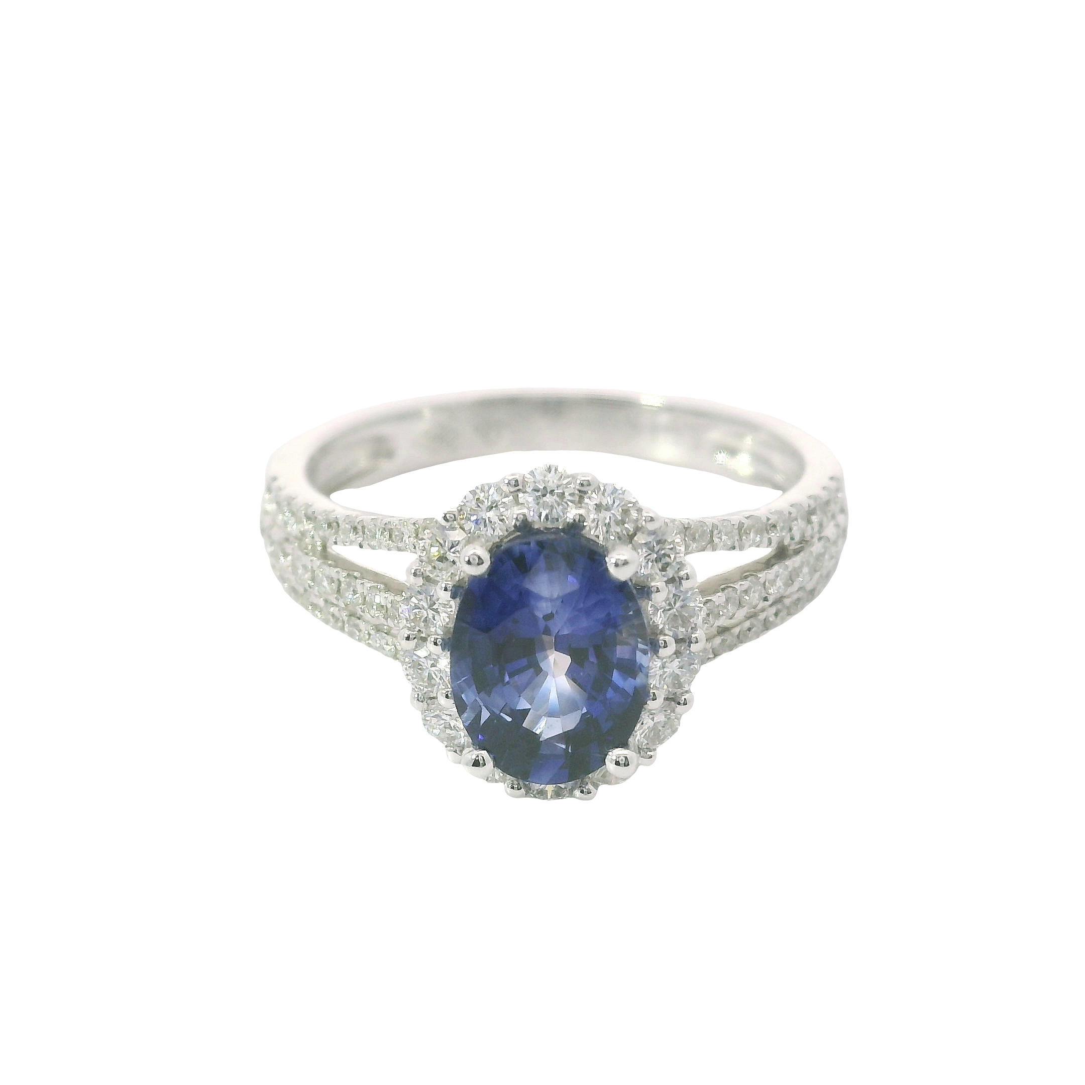 18kt White Gold Oval Sapphire & Diamond Fashion Ring – Size 6.5