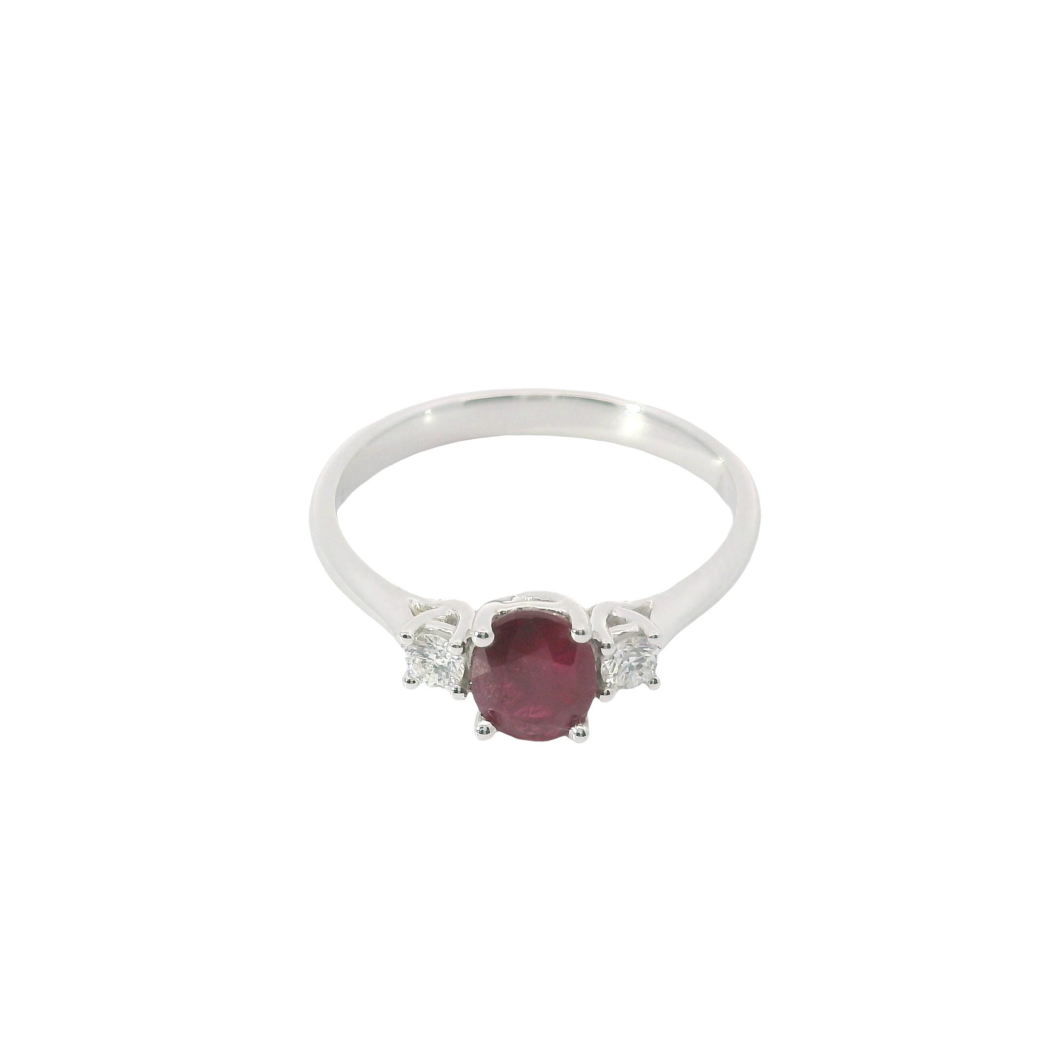 14K White Gold Oval Ruby Ring with Diamond Accents – Size 6.5