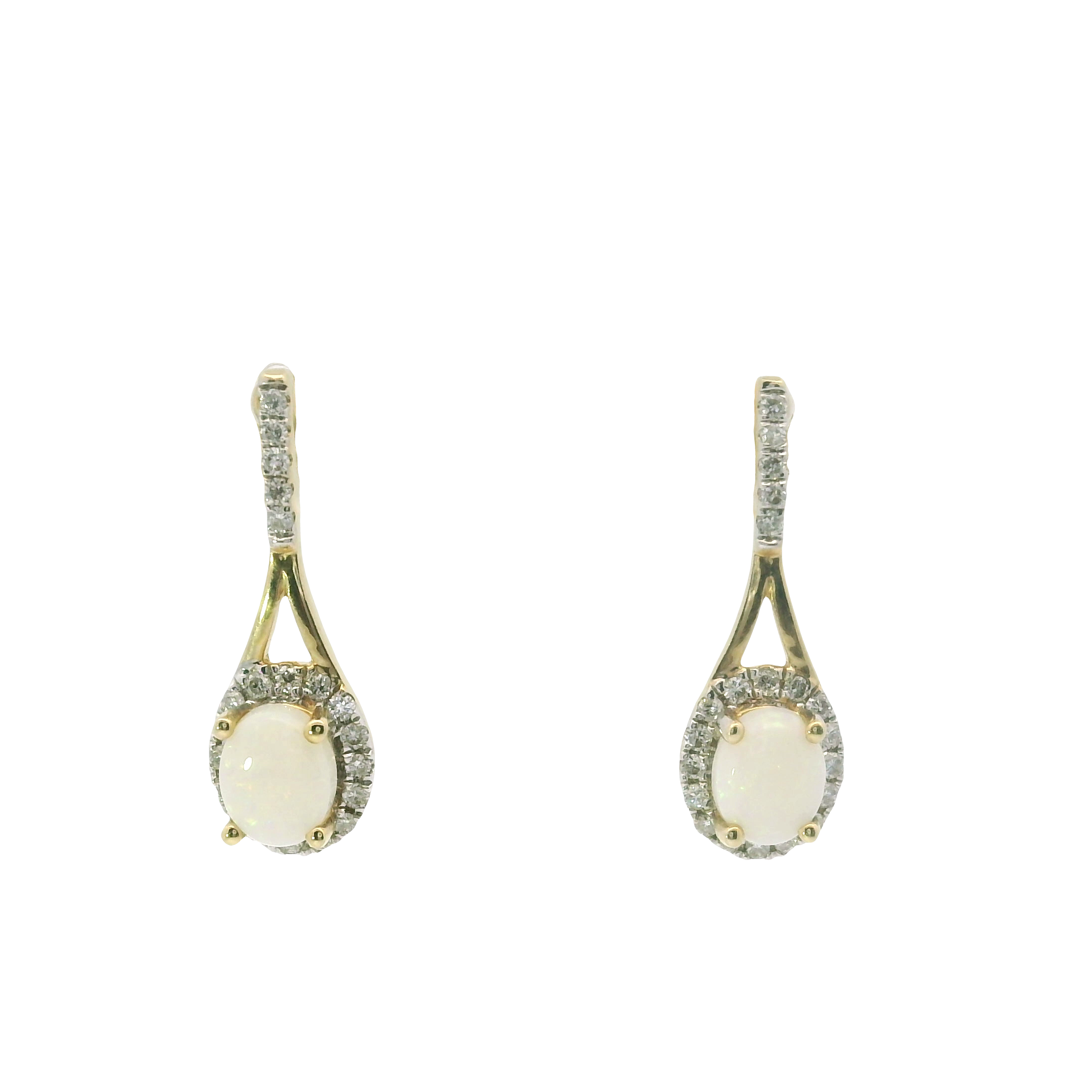 Opal and Diamond Earrings in 14K Yellow Gold – 0.38ctw Oval Opals & 0.16ctw Diamonds