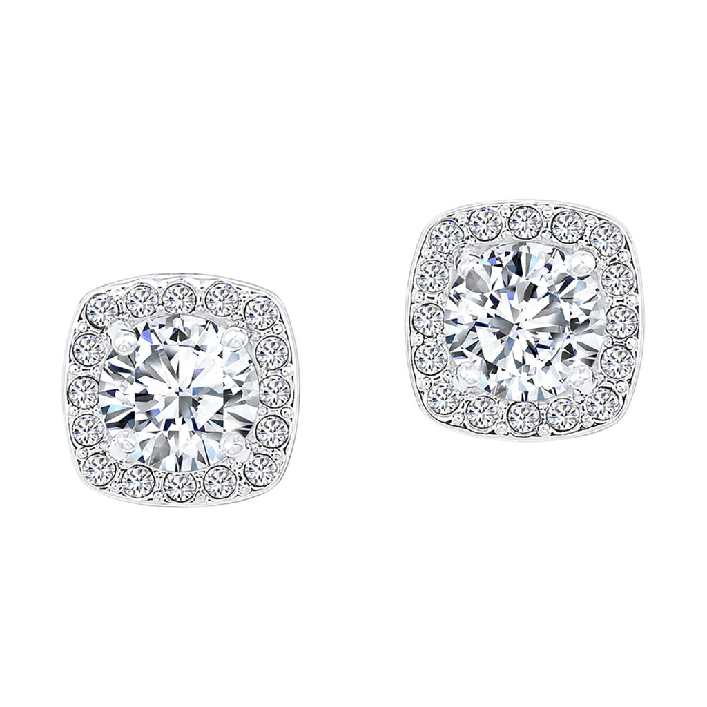 Lady's Sterling Silver Earrings With = Round Cubic Zirconiums
