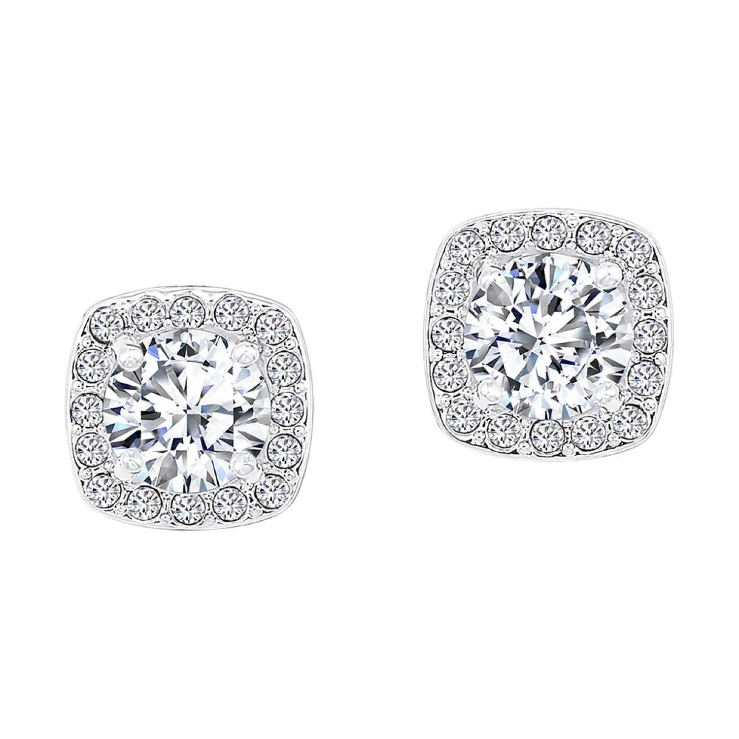 Lady's Sterling Silver Earrings With = Round Cubic Zirconiums
