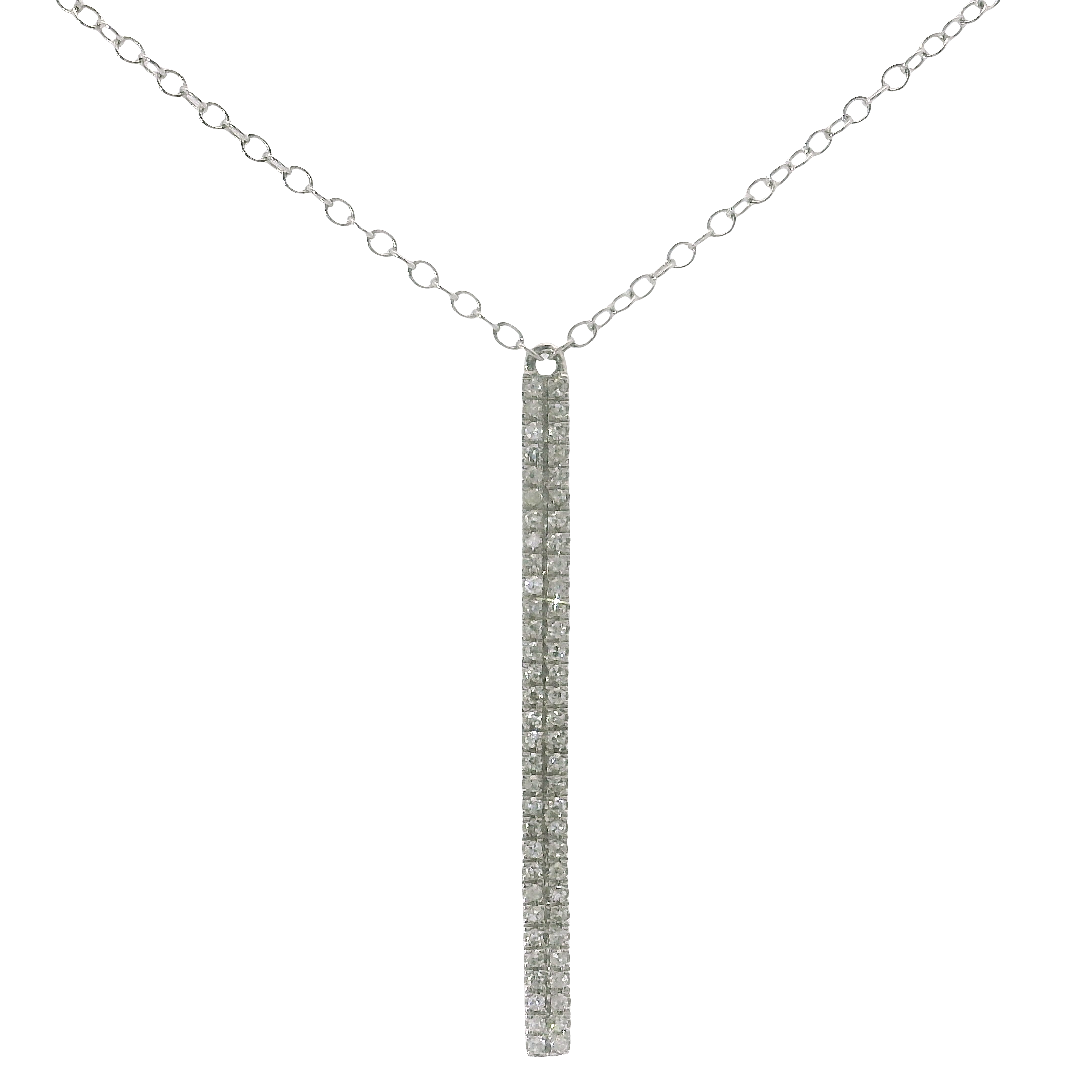 14K White Gold Diamond Bar Necklace – 1/8 Total Carat, Adjustable 16–18"