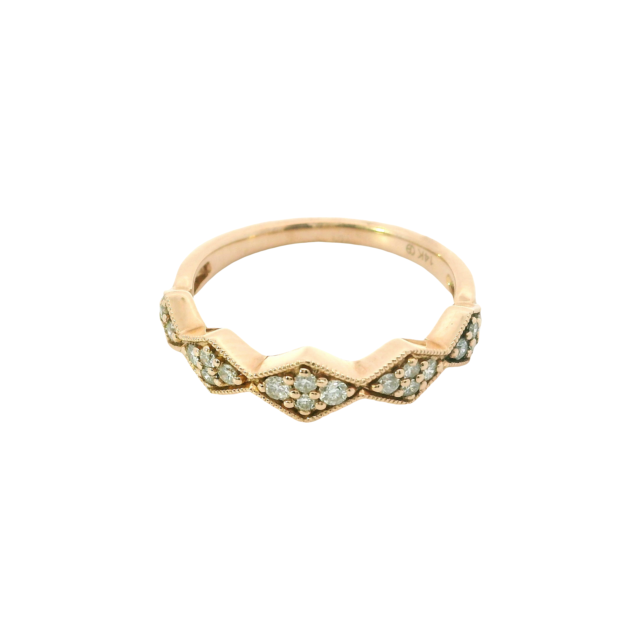 Blush Brilliance: 14K Rose Gold Beaded Diamond Ring – 0.25ctw, Size 6.5