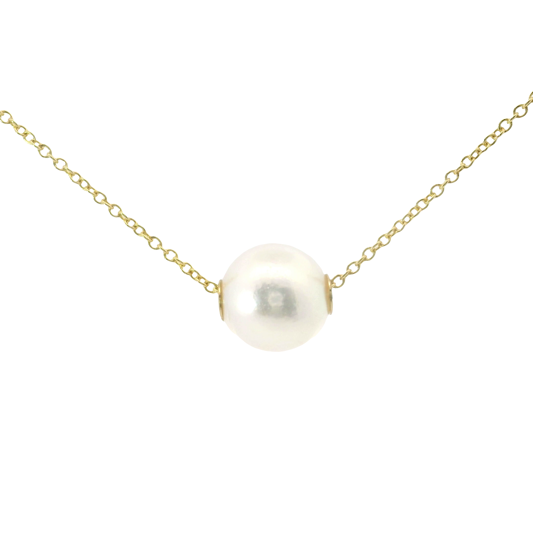 Solitaire 8mm Pearl Necklace in 14K Yellow Gold – 18" Length