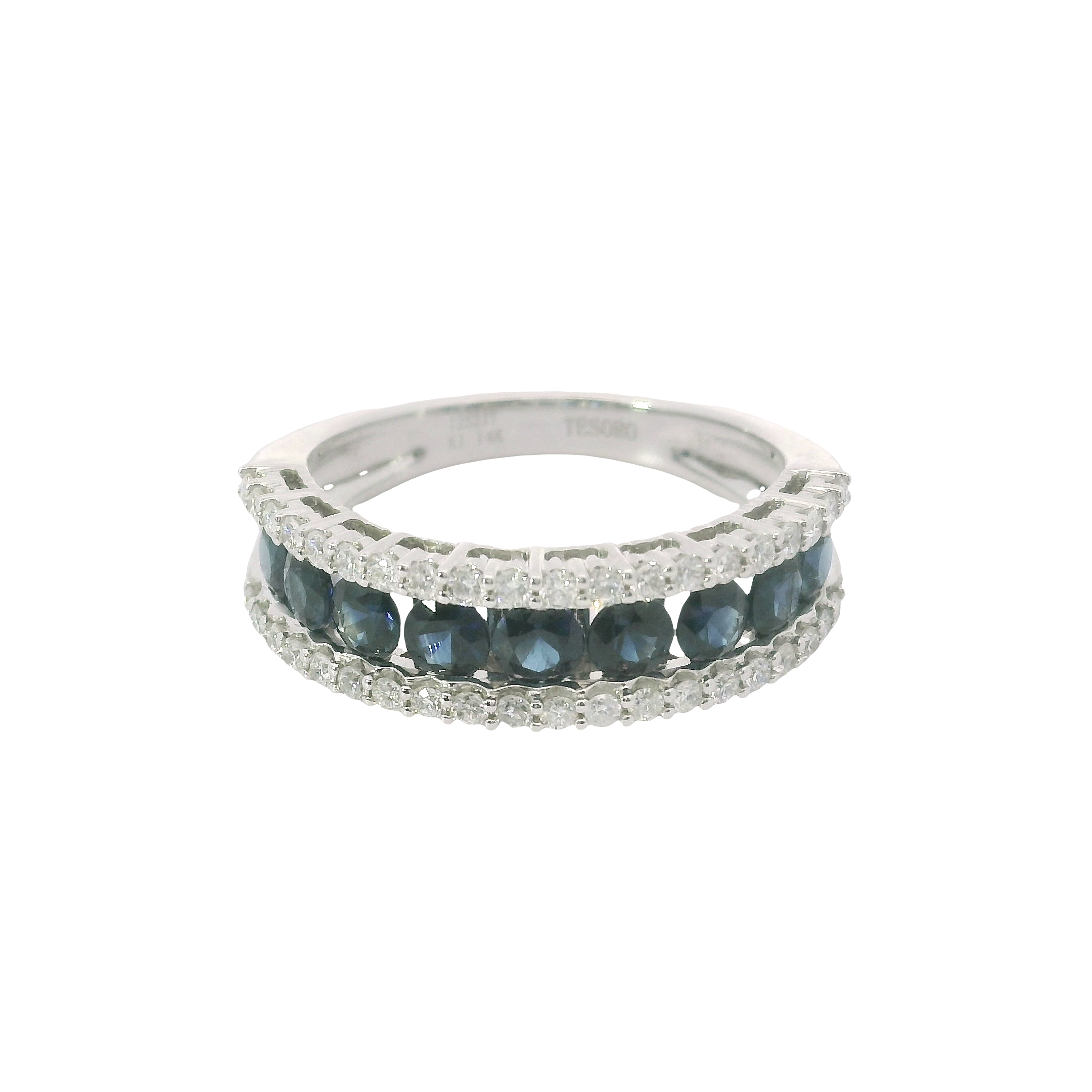 14kt White Gold Sapphire and Diamond Band – Size 7