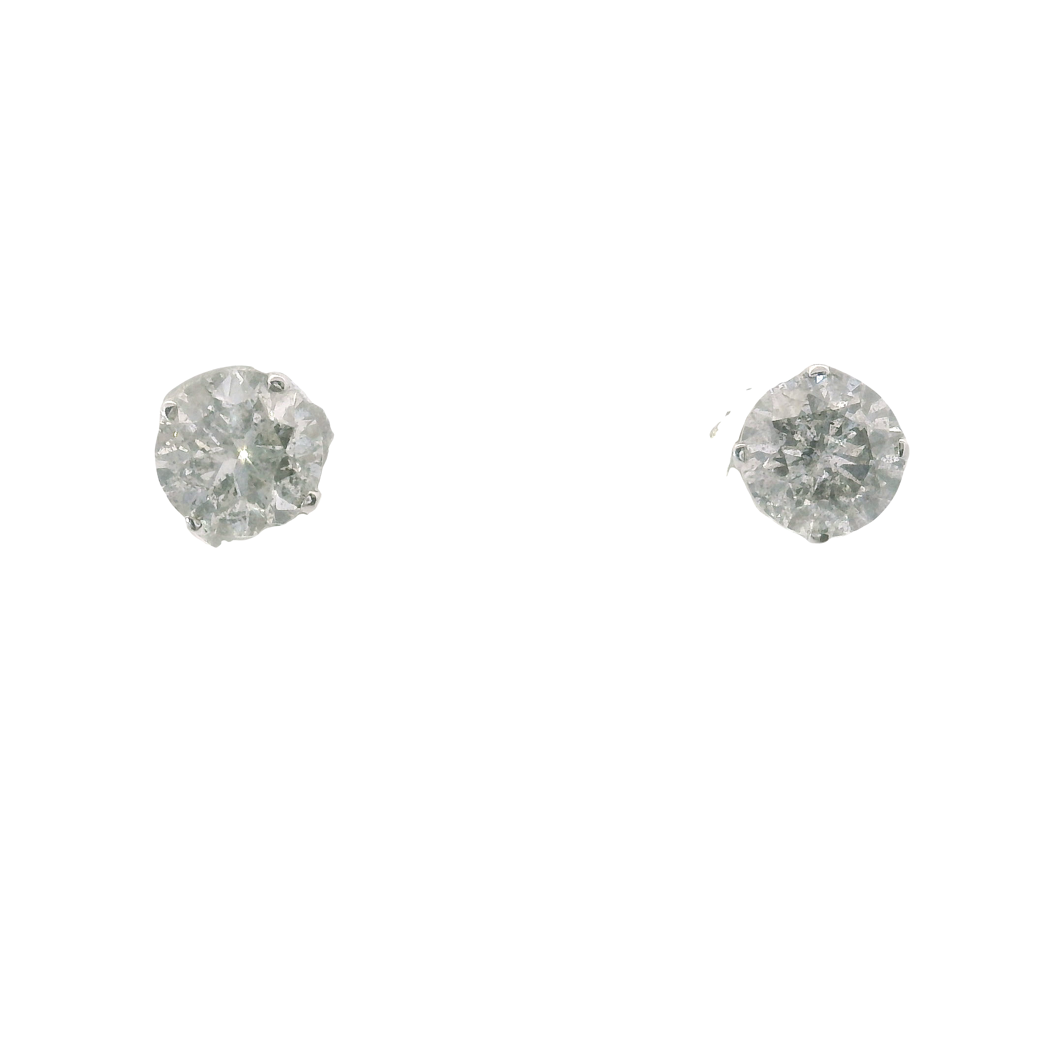 14K White Gold Diamond Stud Earrings – 1.00ctw Round I/J Color, I2 Clarity