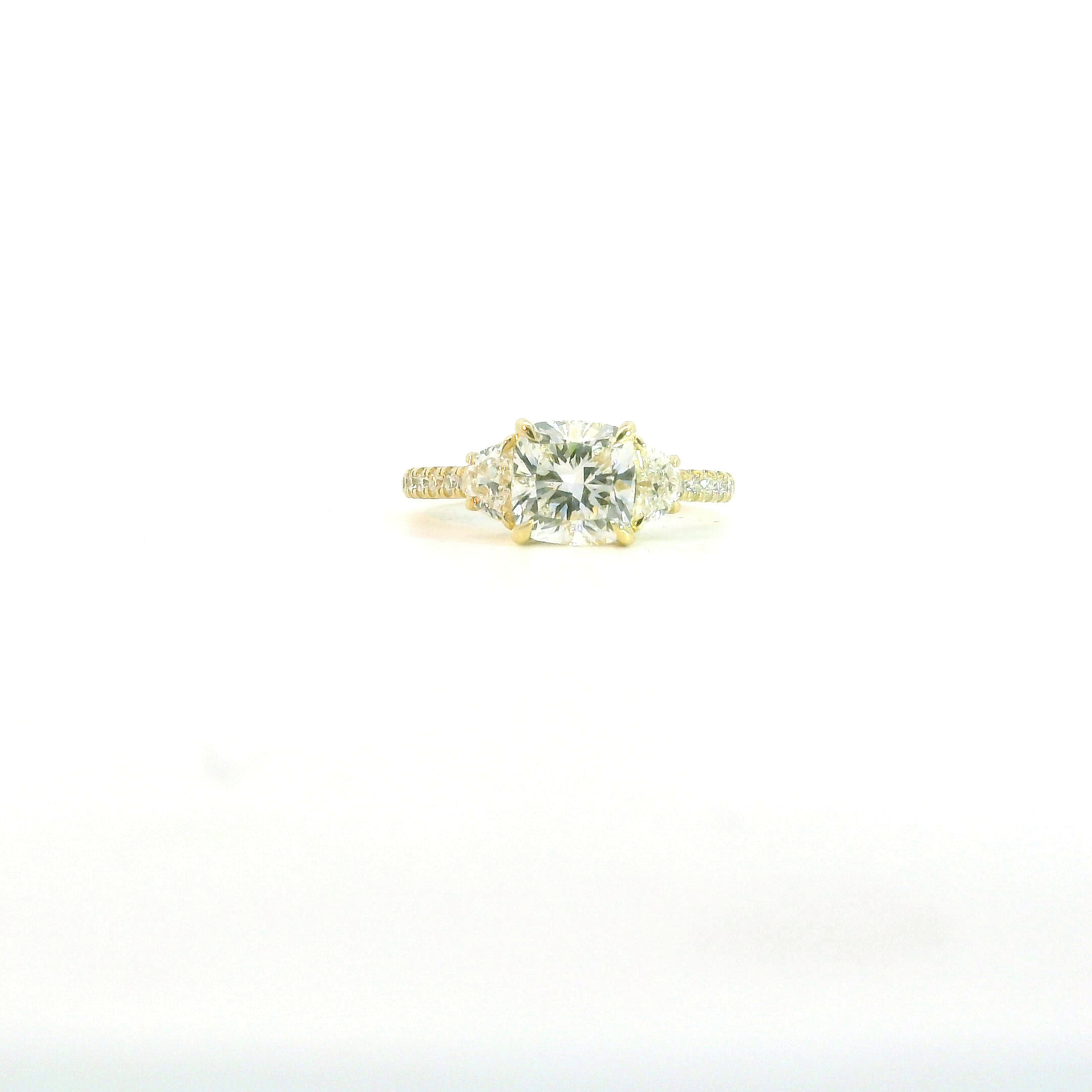 Yellow 14 Karat Lab Grown Diamond Engagement Rings With One = 2.00Ct Cushion E/F Vs1 Diamond And 14 = 0.50Twt Round E/F Vs1 Diamonds