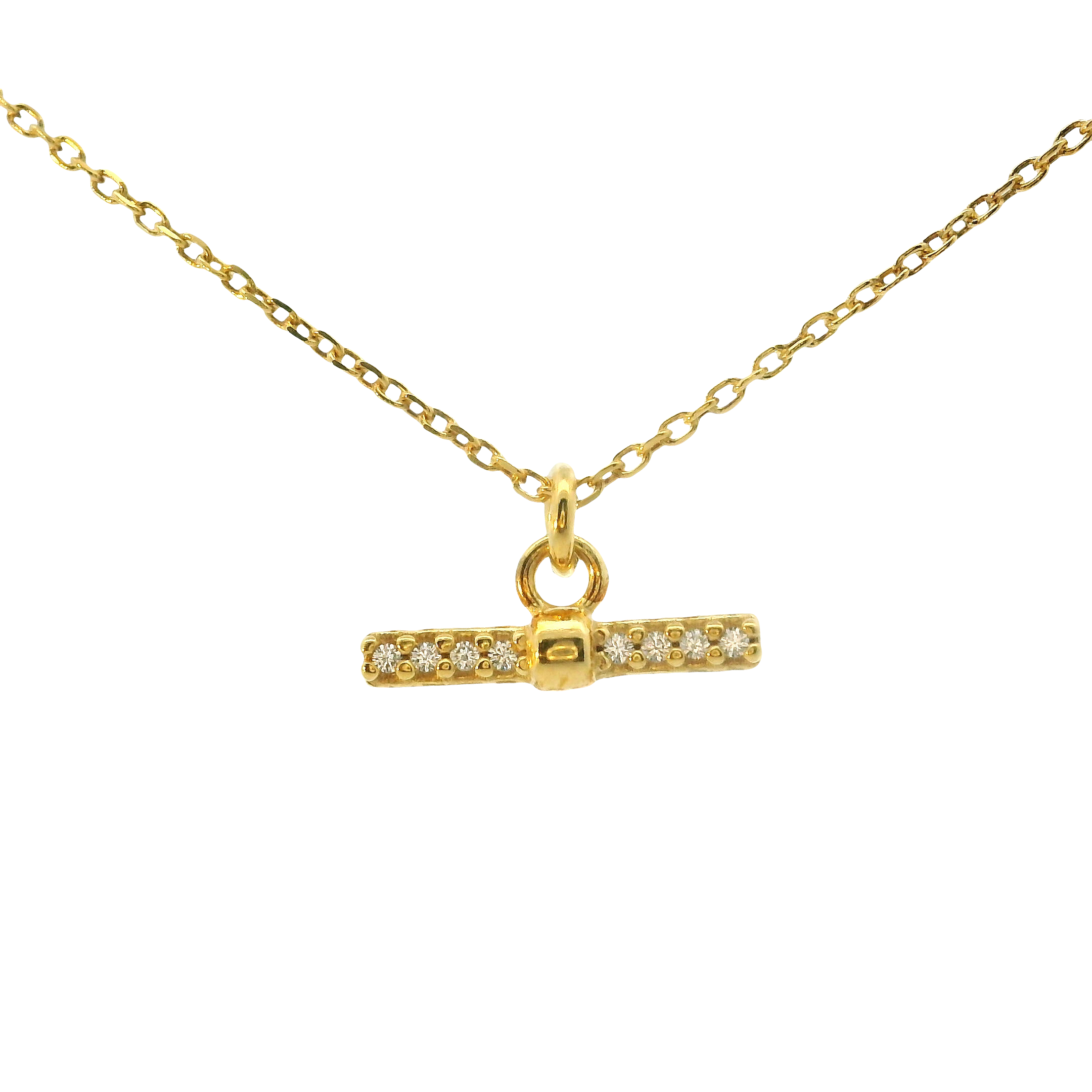 Italian Toggle Drop Necklace – 14K Gold Over Sterling Silver with Cubic Zirconia, Adjustable 16–18"