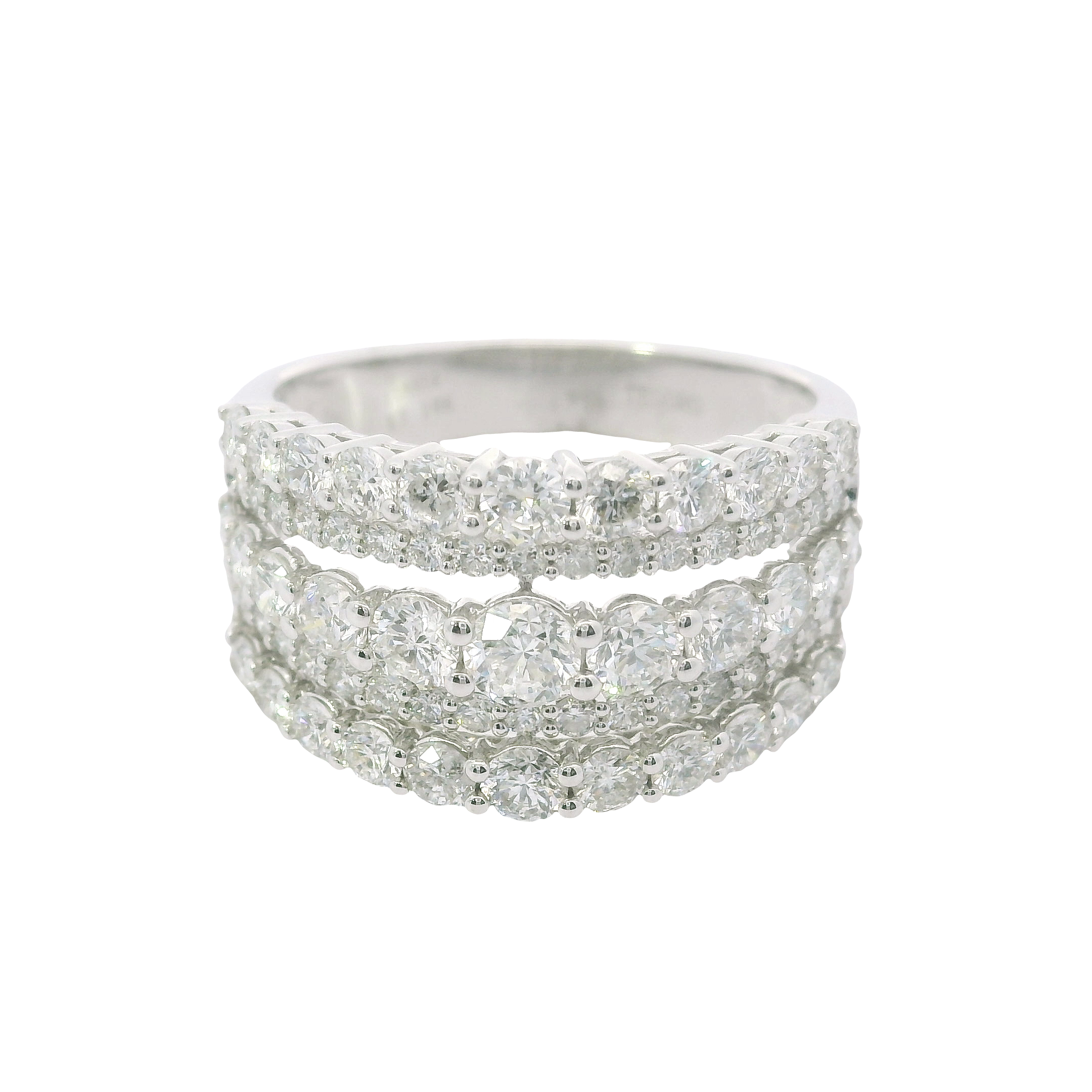 14K White Gold Wide Diamond Fashion Ring – 2.00 Total Carats, H-I Color, I1–I2 Clarity