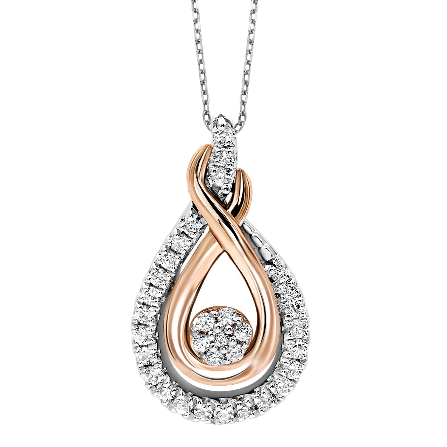 Rosé Silver Ss/10Kt Sterling Silver Pendants With 32 = 0.17Tw Round Diamonds