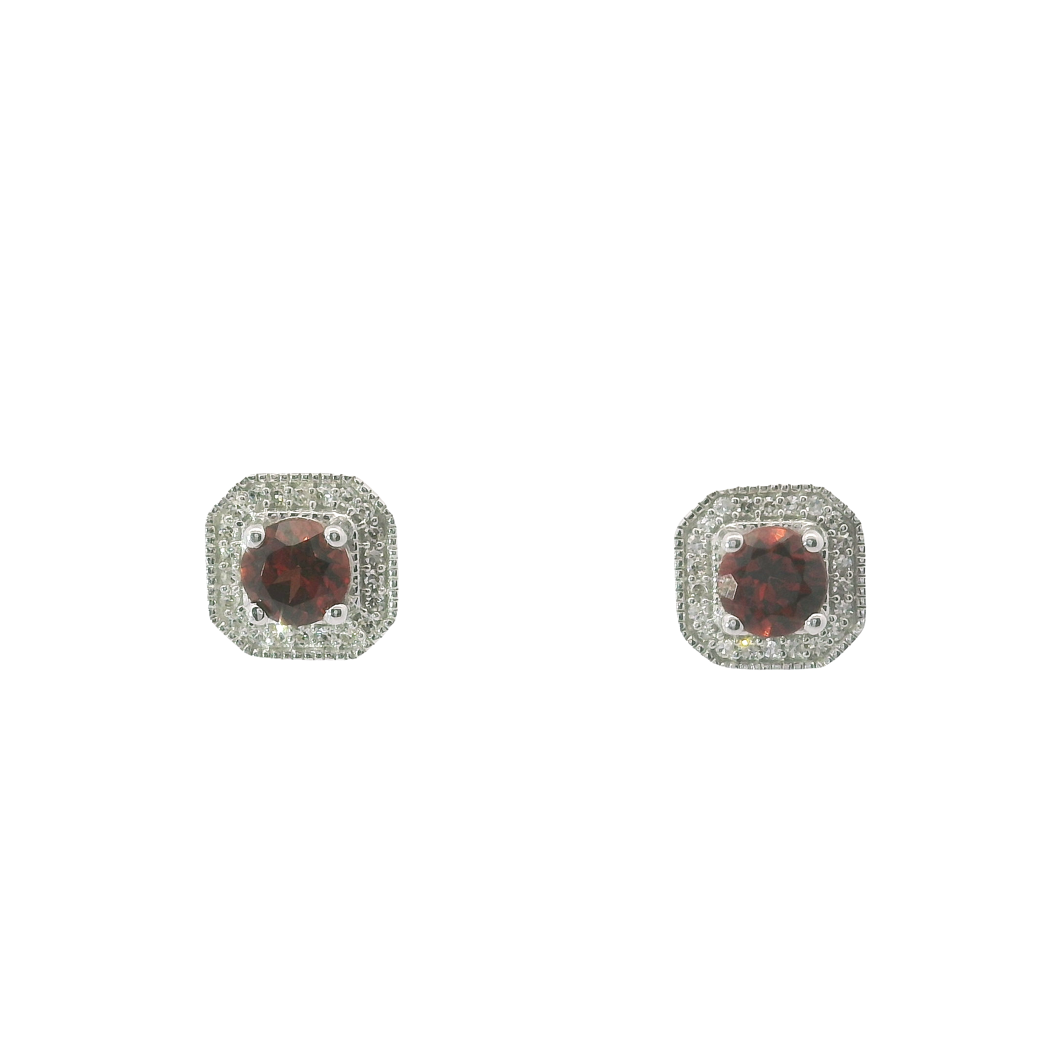 14K White Gold Garnet and Diamond Accent Earrings