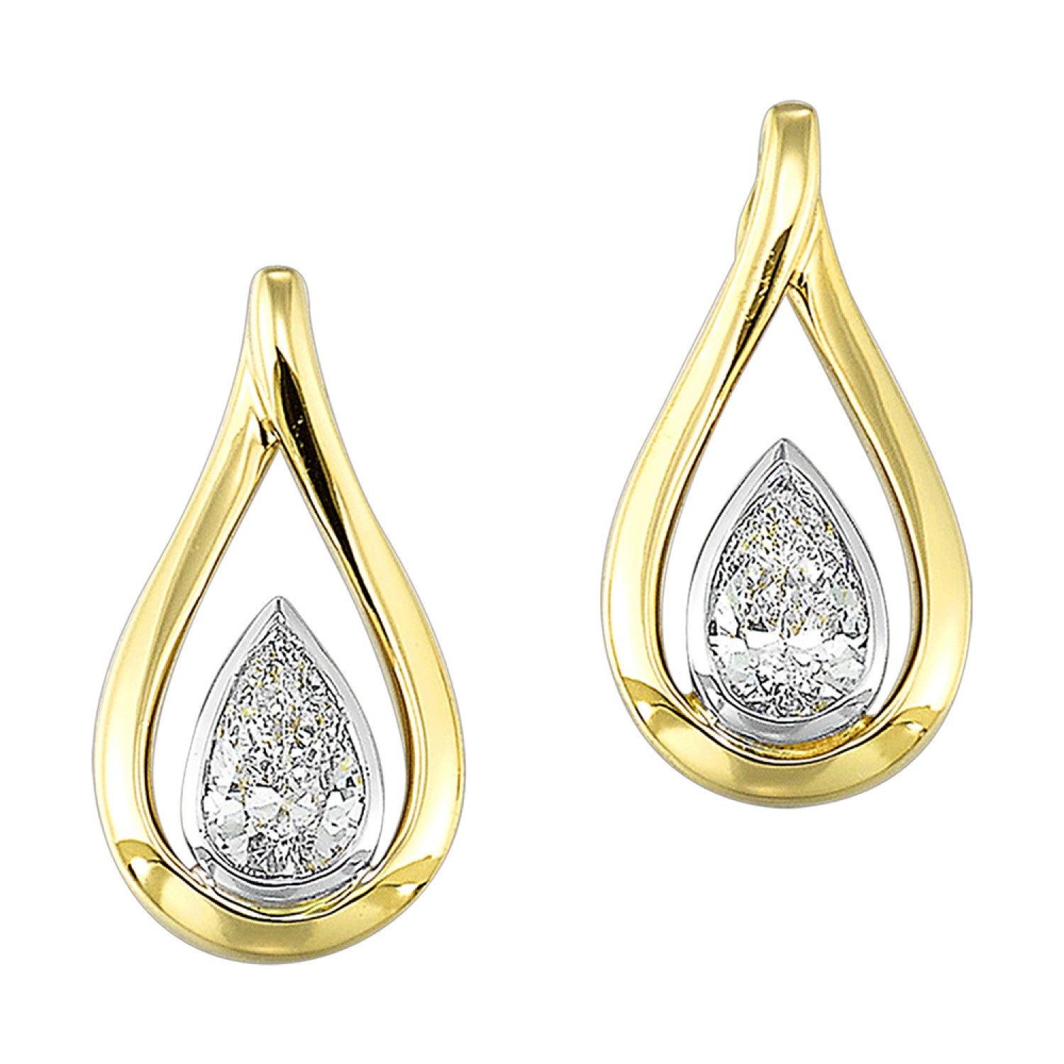 Lady's Yellow 14 Karat Earrings With 2 = 0.20Tw Pear H/I I1 Diamonds