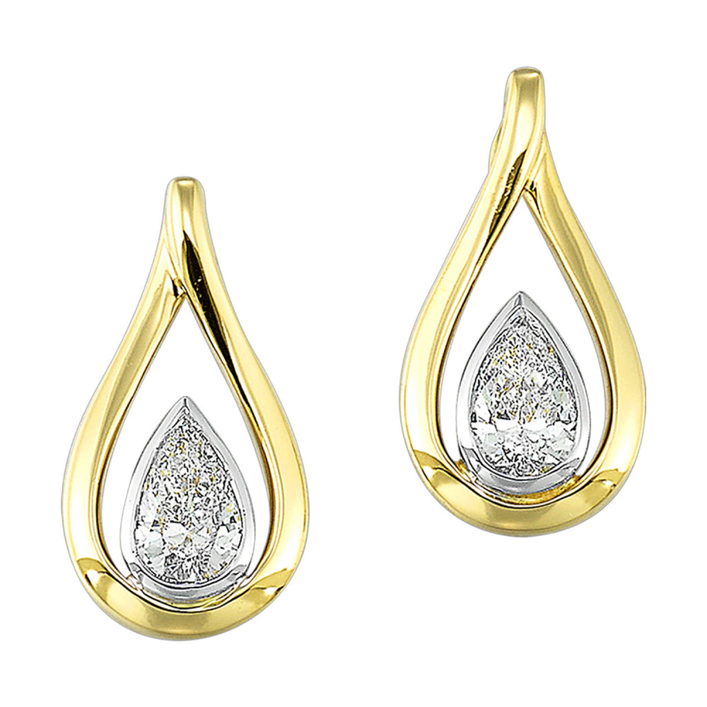 Lady's Yellow 14 Karat Earrings With 2 = 0.20Tw Pear H/I I1 Diamonds