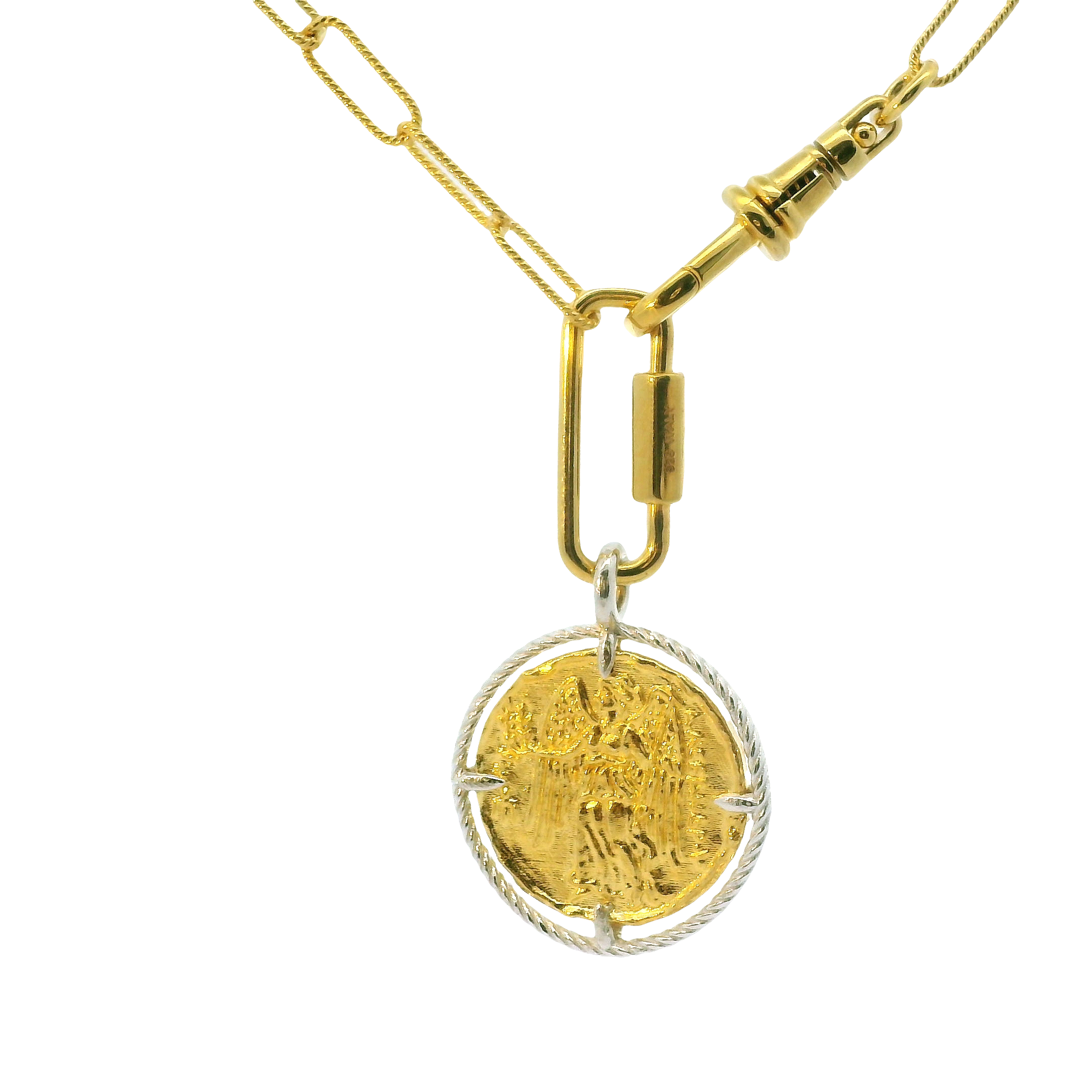 Two-Tone Coin Pendant Necklace – 20" Yellow Sterling Silver Chain