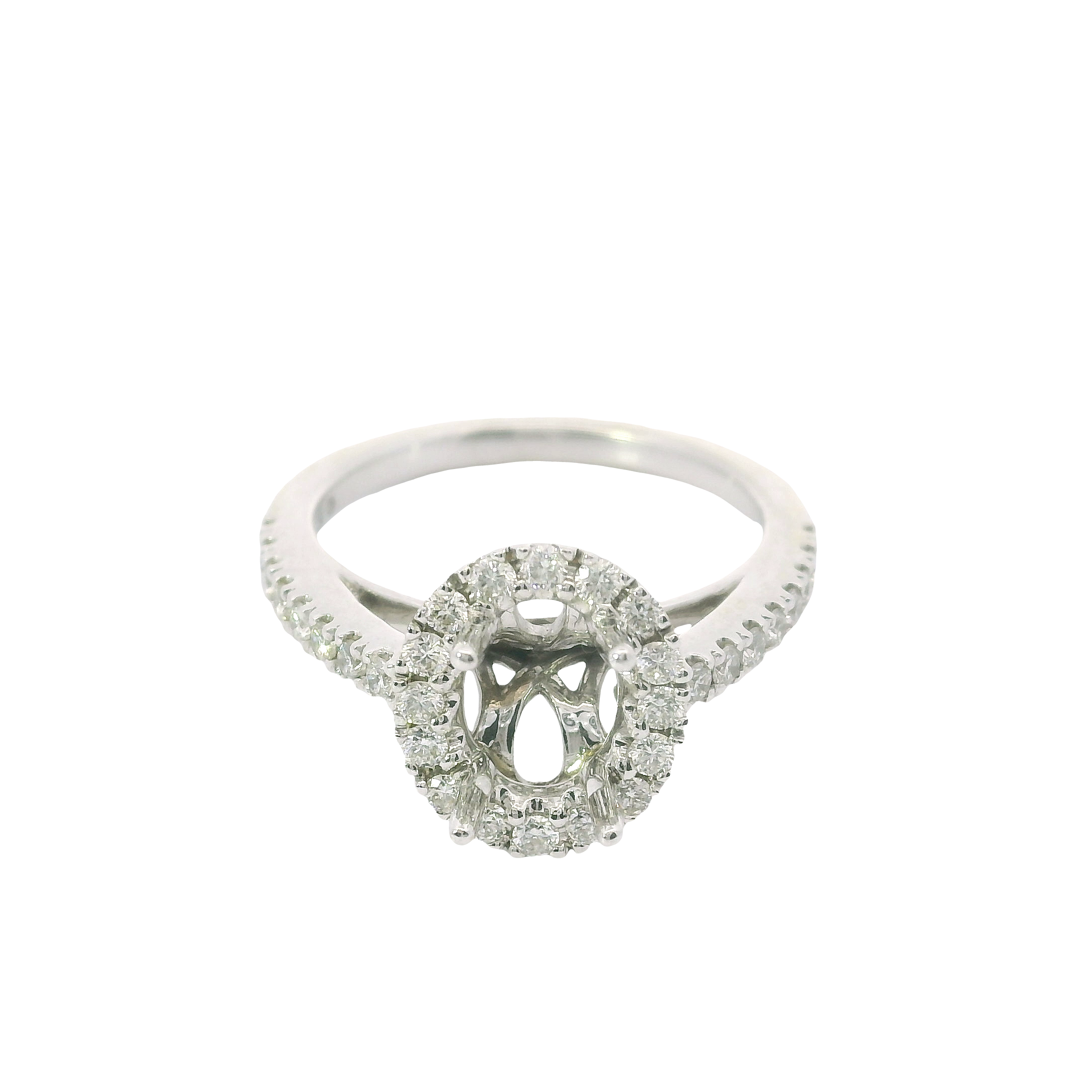 Radiant Embrace: 0.48ct Diamond Halo Semi-Mount Ring in 14K White Gold – Size 6.5