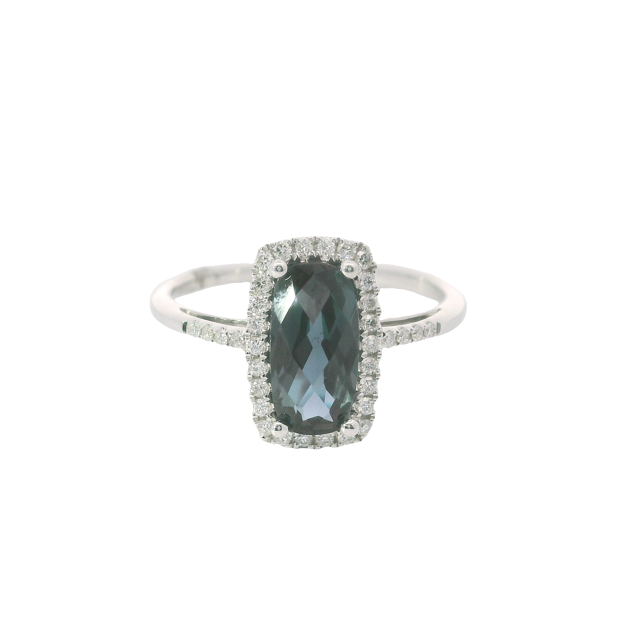 14kt White Gold Marquise-Cut Created Alexandrite Ring with Diamond Accents